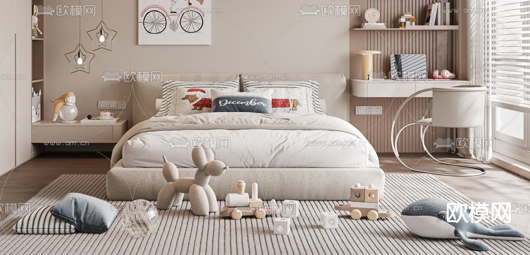 小孩床 儿童床 双人床3d模型下载