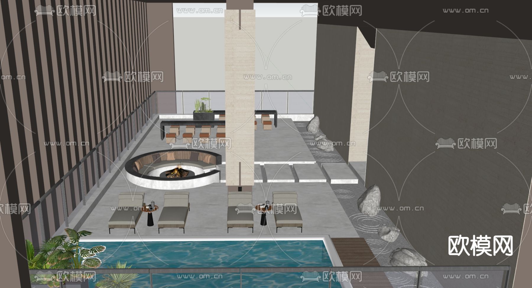 休闲屋顶 会所露台 阳台su模型下载（渲染图4）