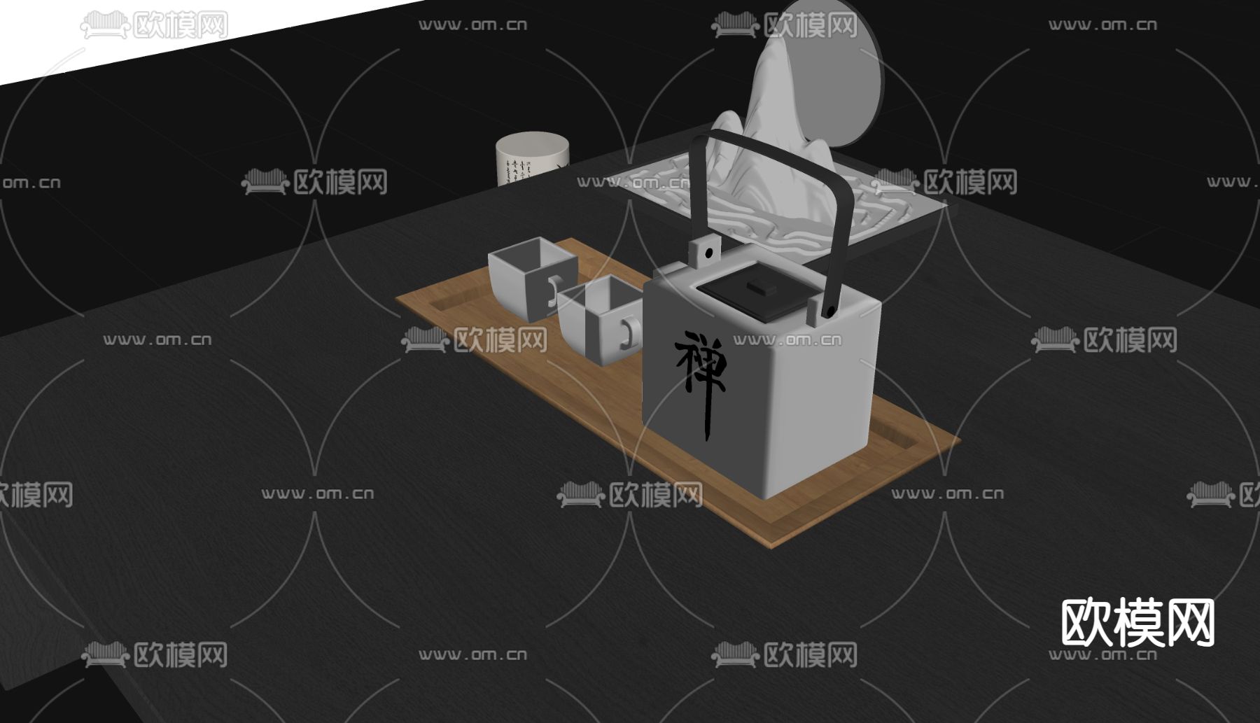新中式茶具 茶壶 茶杯 茶托su模型下载（渲染图2）