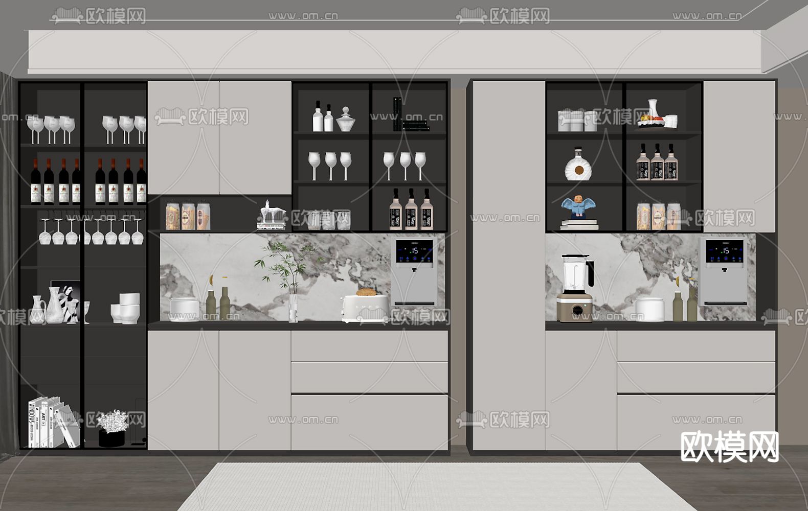 现代酒柜su模型下载（渲染图1）