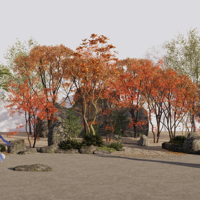  秋枫落叶 庭院红枫树su模型 