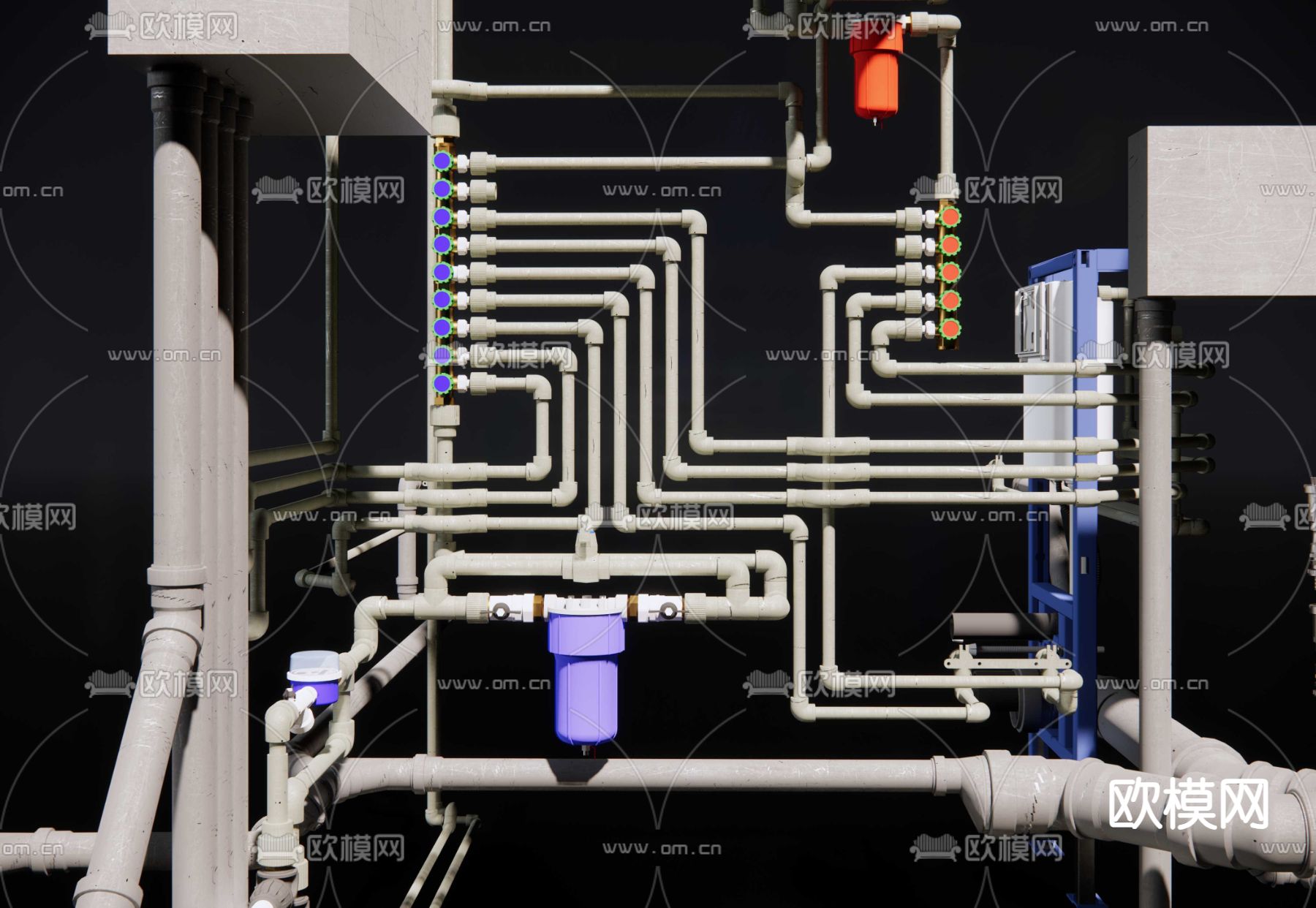 热水器 电锅炉 地热分水器su模型下载（渲染图1）