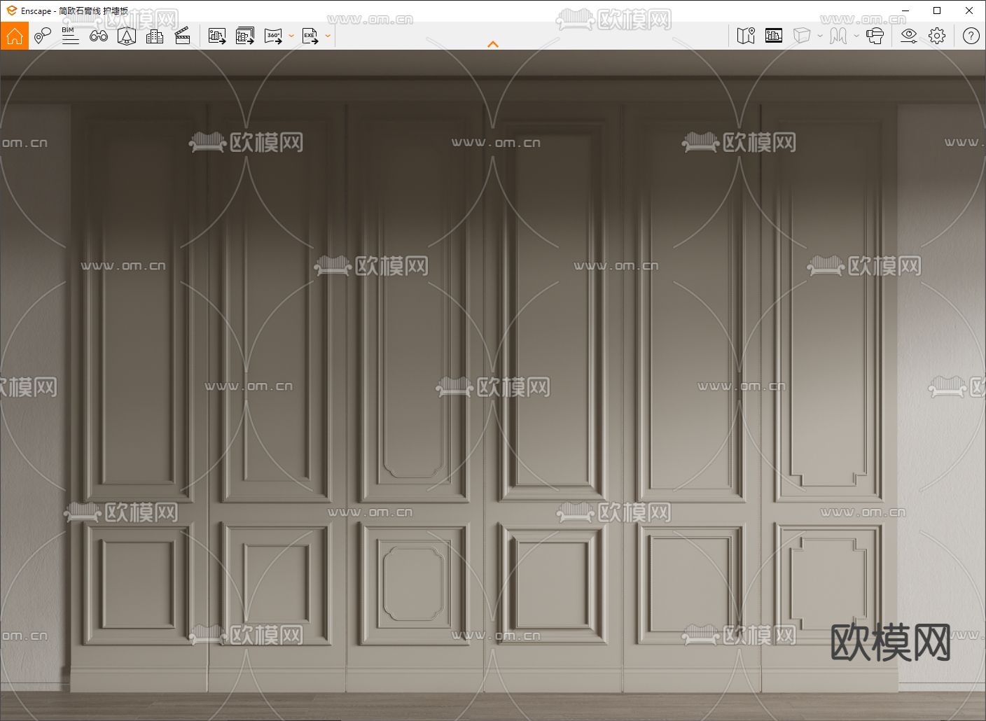 简欧石膏线 护墙板su模型下载（渲染图3）