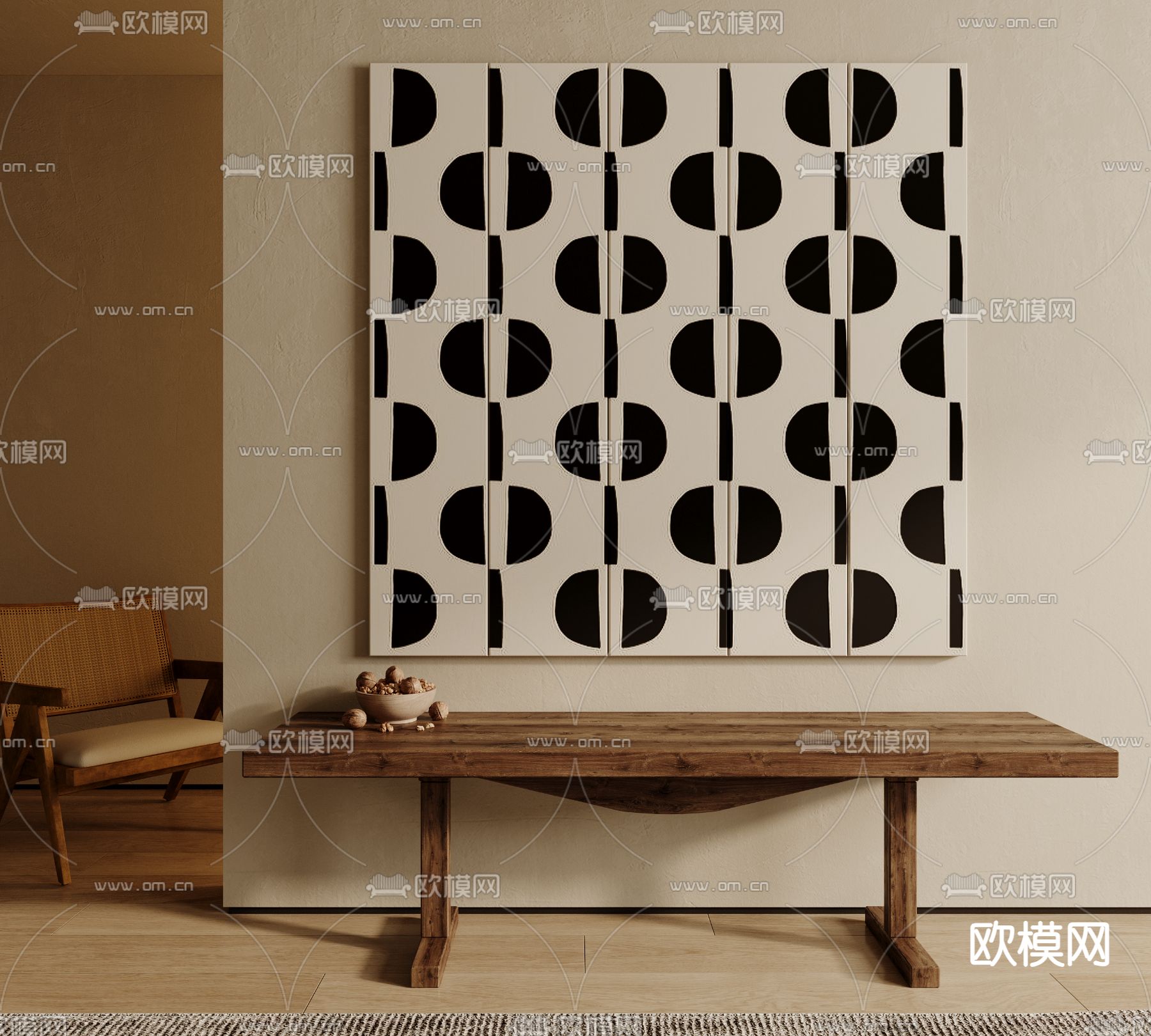 侘寂风装饰画 挂画su模型下载（渲染图1）