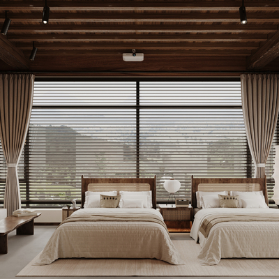  侘寂风酒店客房 双床房su模型 