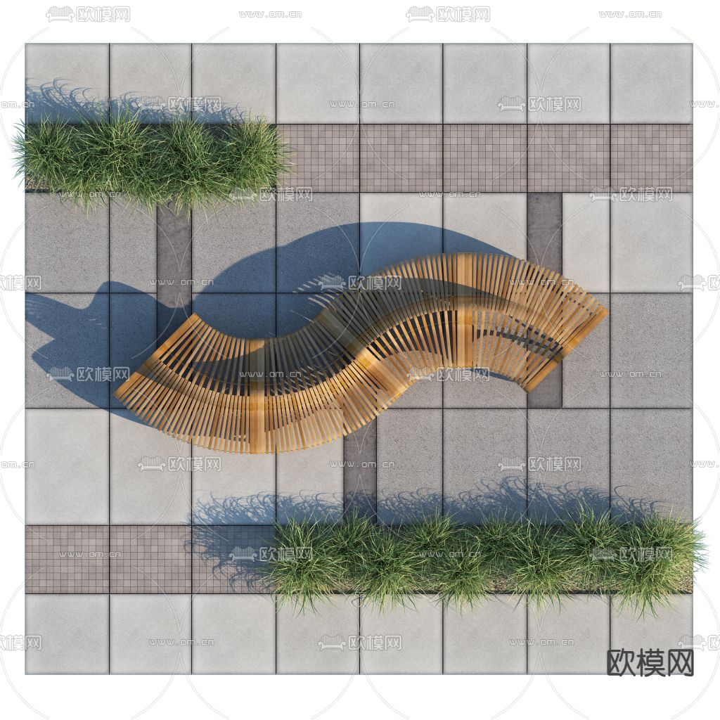 户外椅 公共座椅 异型座椅su模型下载（渲染图2）