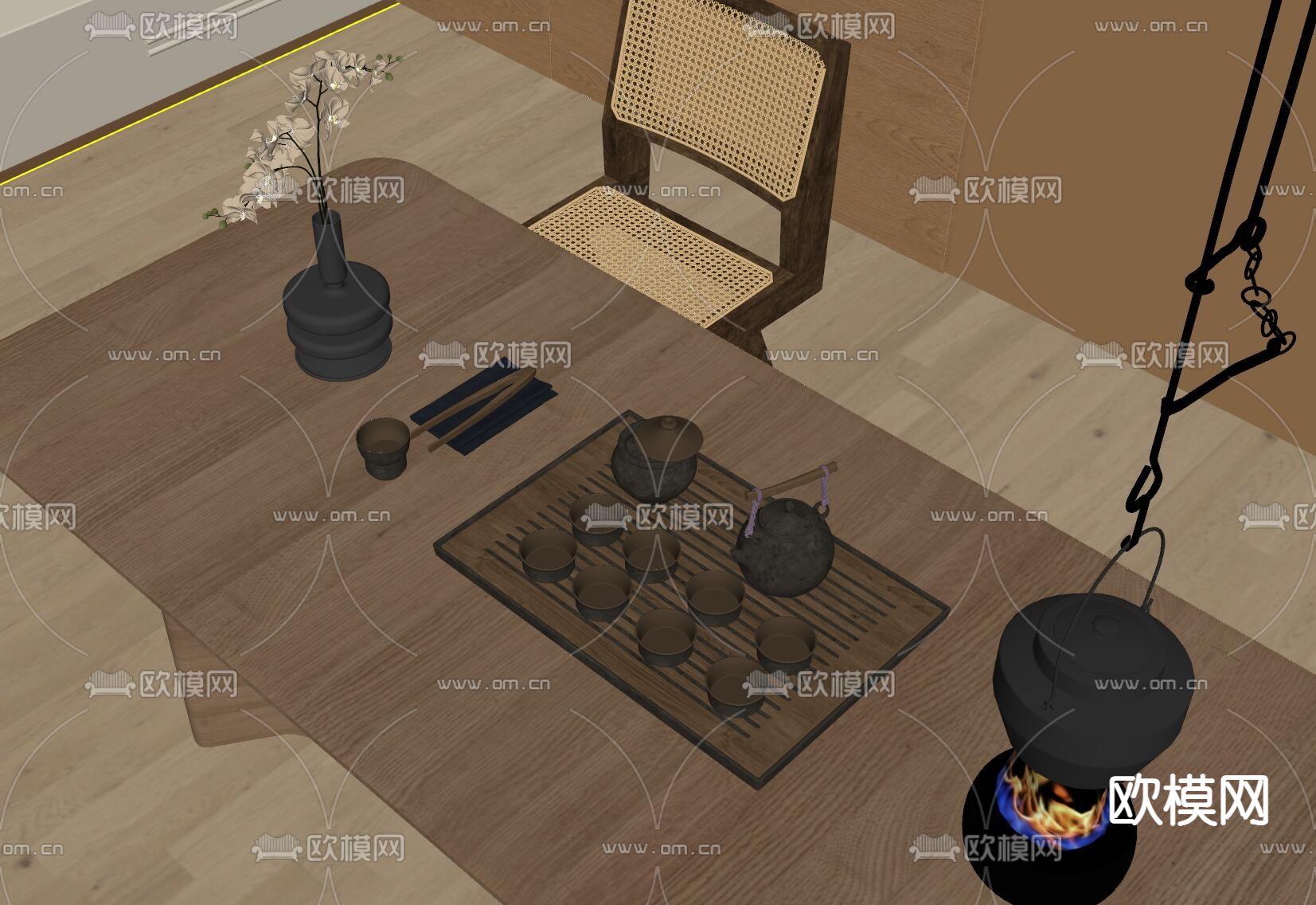 现代茶具 茶壶 茶杯su模型下载（渲染图2）