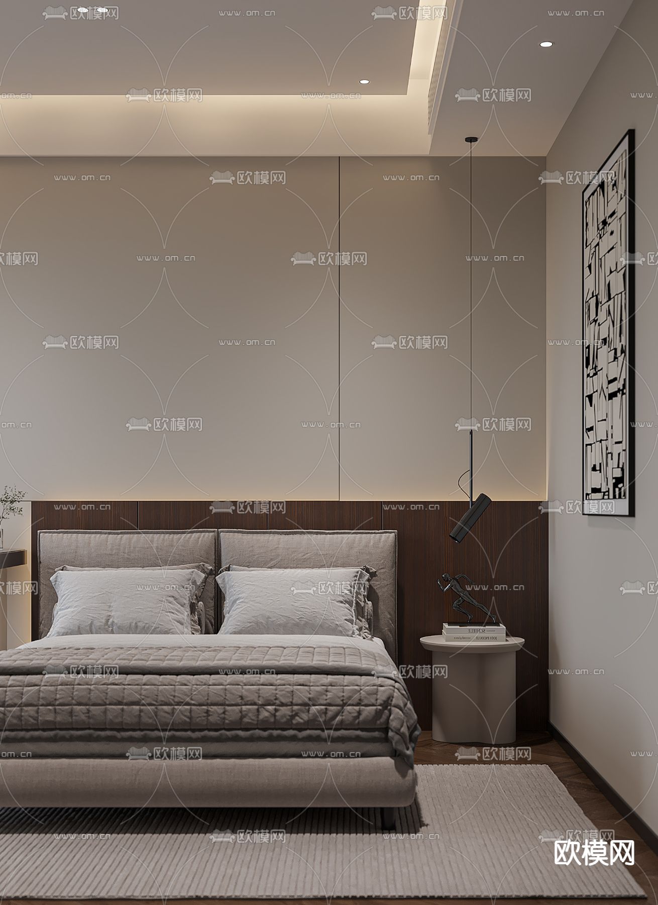 现代卧室 主卧 主人房3d模型下载（渲染图2）
