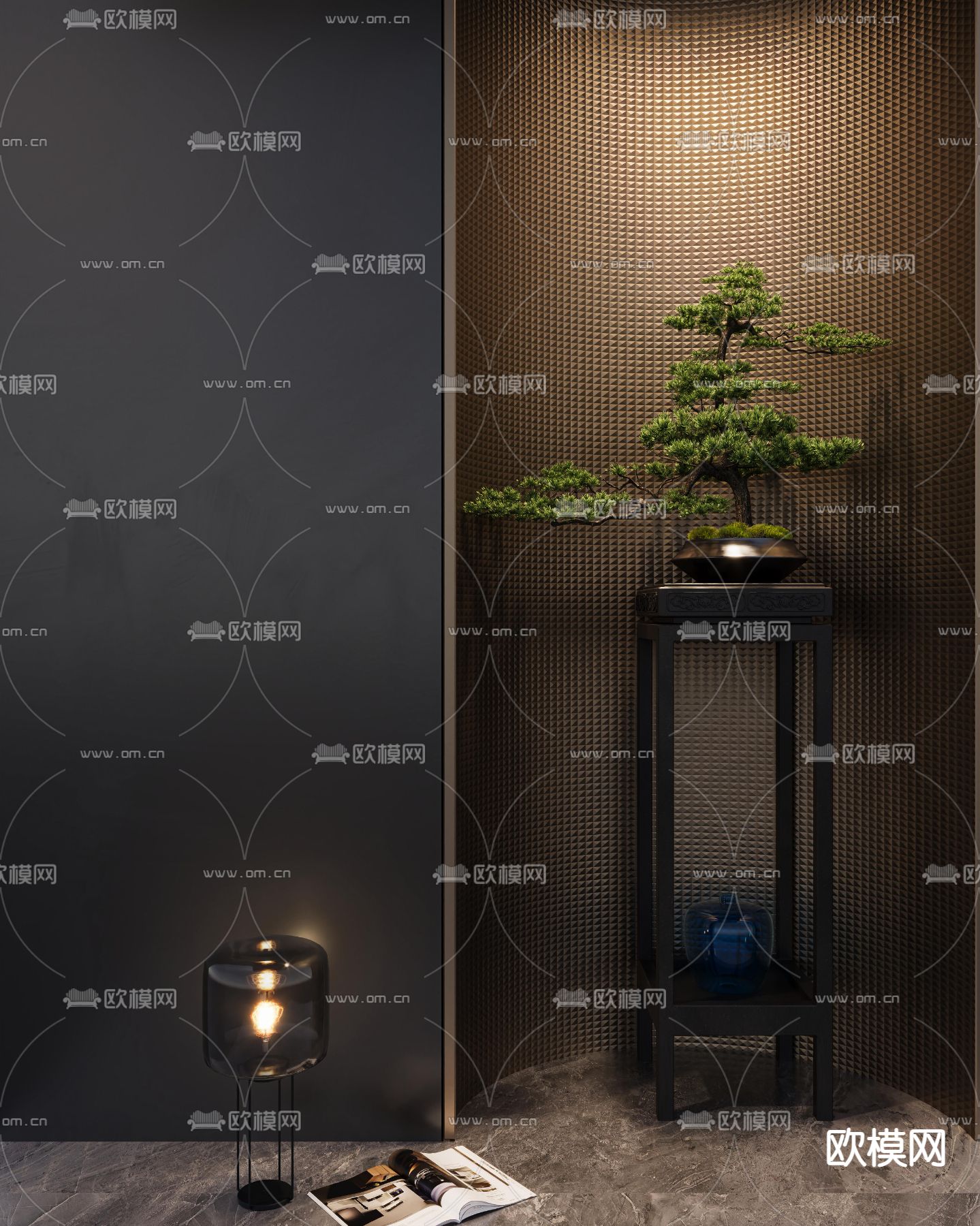 迎客松盆栽 盆景 花架3d模型下载