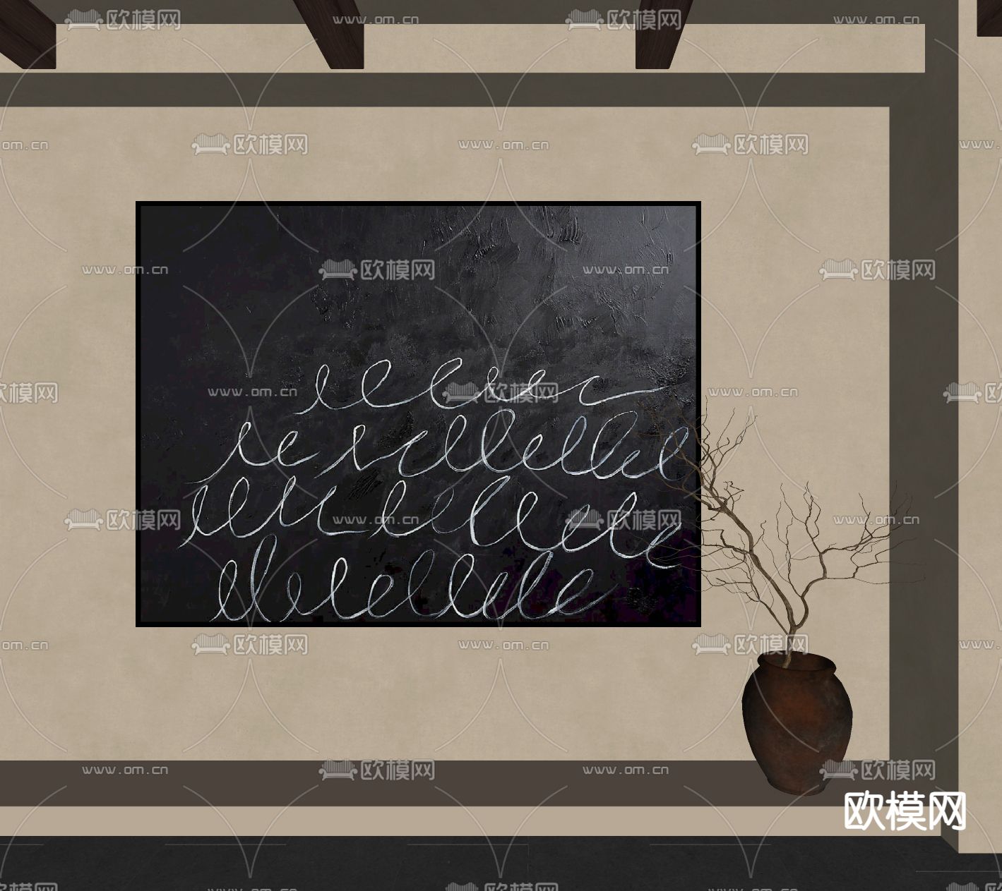 侘寂风抽象画 挂画 装饰画su模型下载（渲染图2）