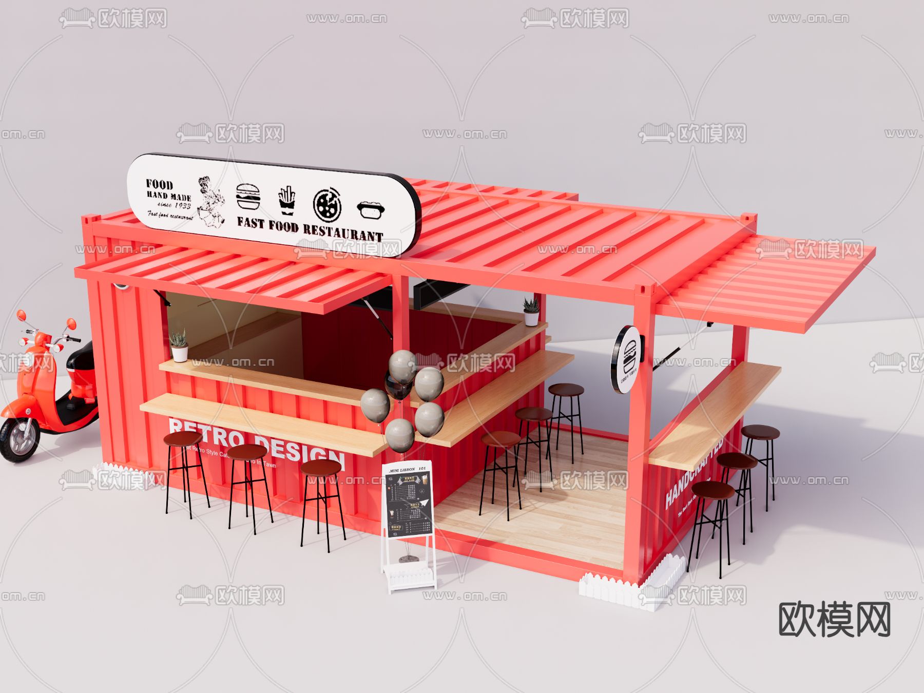 集装箱小店 小卖部 售货亭su模型下载（渲染图1）