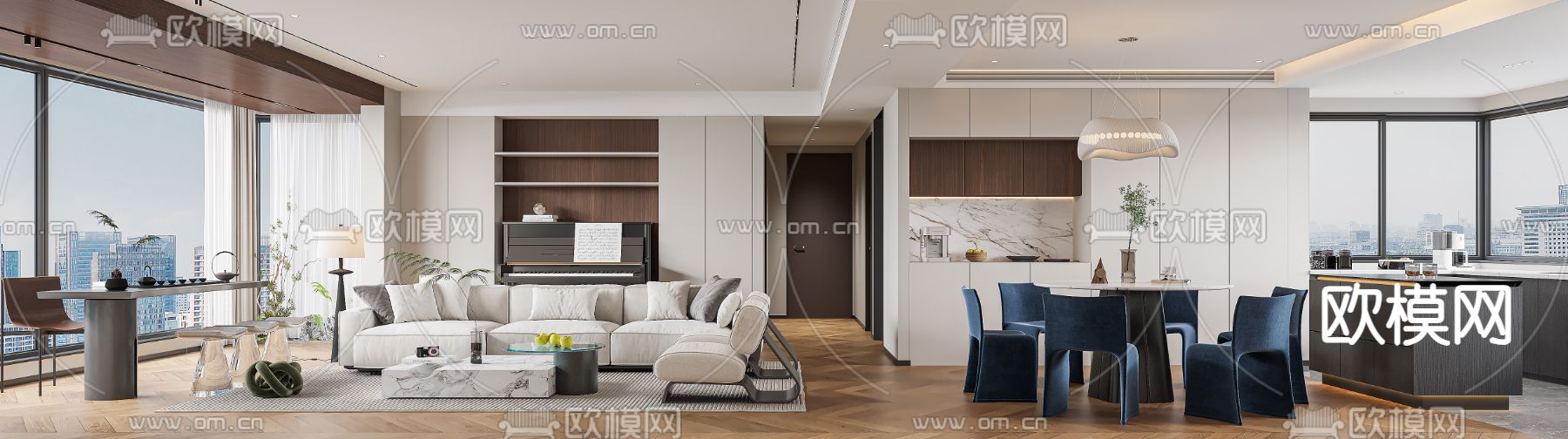 现代客厅 餐厅3d模型下载（渲染图3）