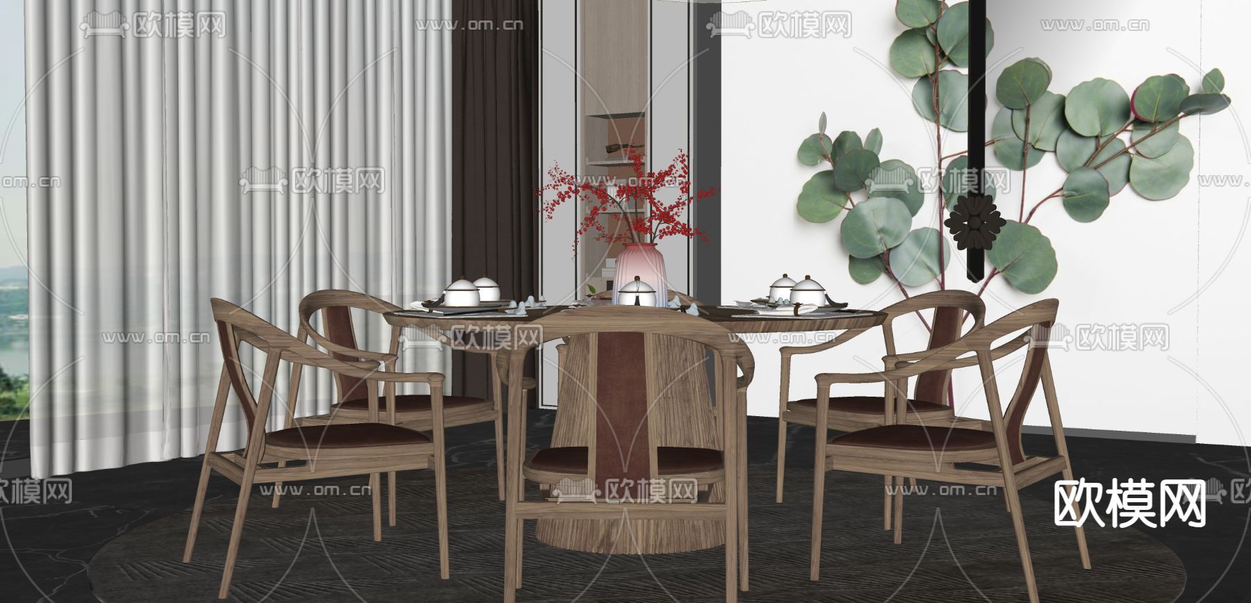 中式餐桌椅su模型下载（渲染图3）