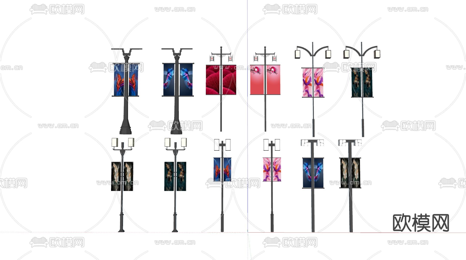 广告牌 道旗 路灯广告su模型下载（渲染图2）