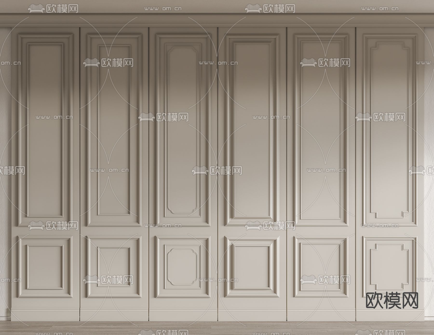 简欧石膏线 护墙板su模型下载（渲染图1）