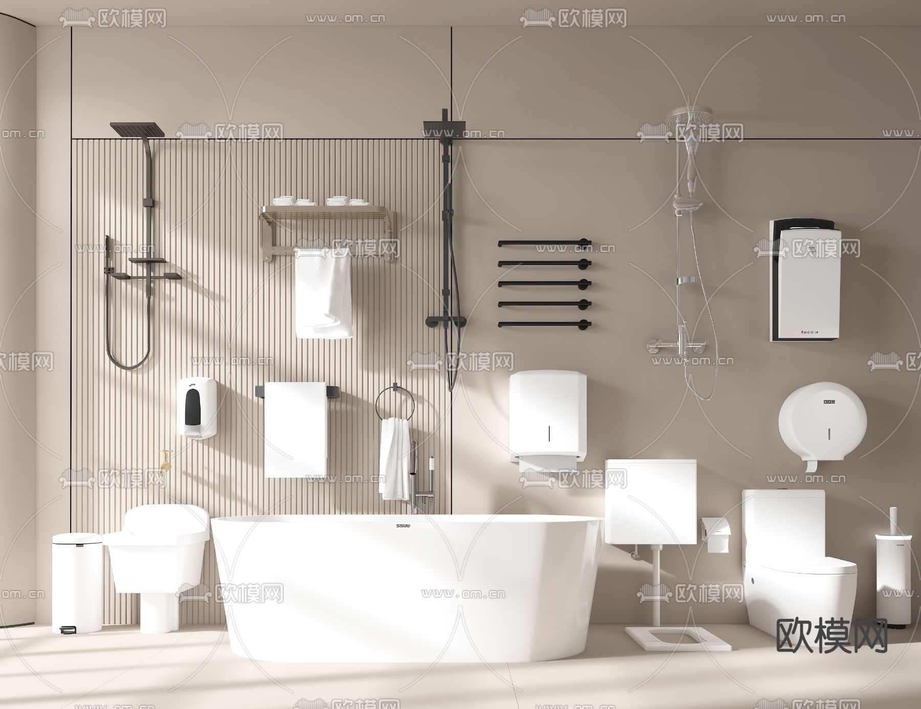 浴缸 马桶 毛巾架 洁具3d模型下载