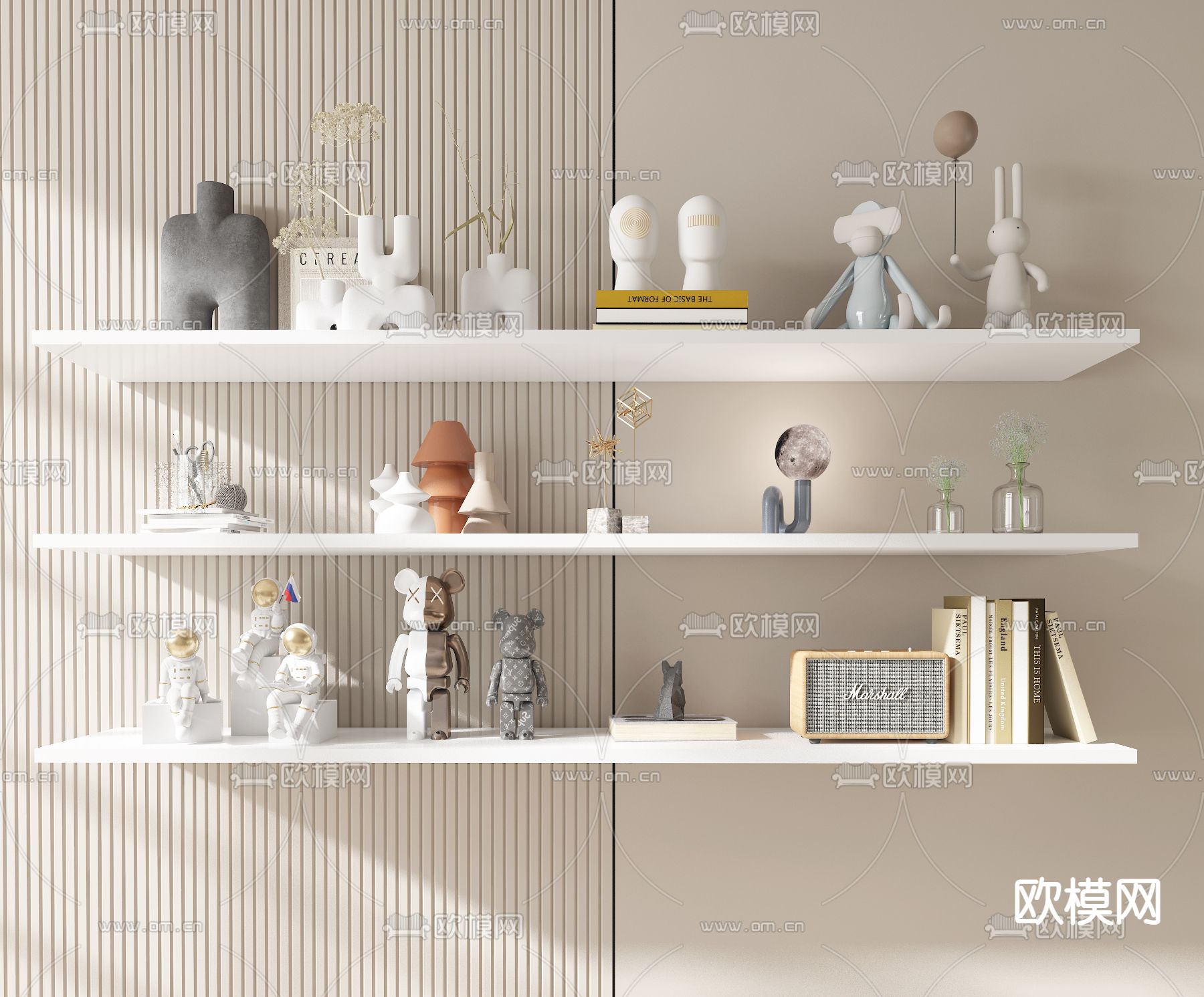 现代装饰品 摆件 书籍 花瓶3d模型下载