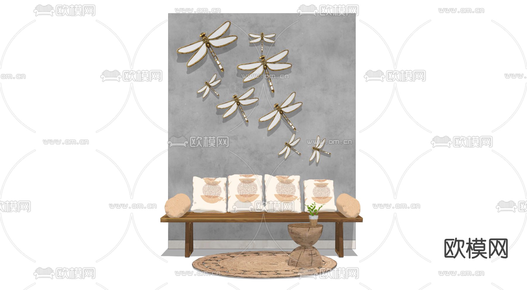 东南亚凳子 条凳 长凳su模型下载（渲染图2）