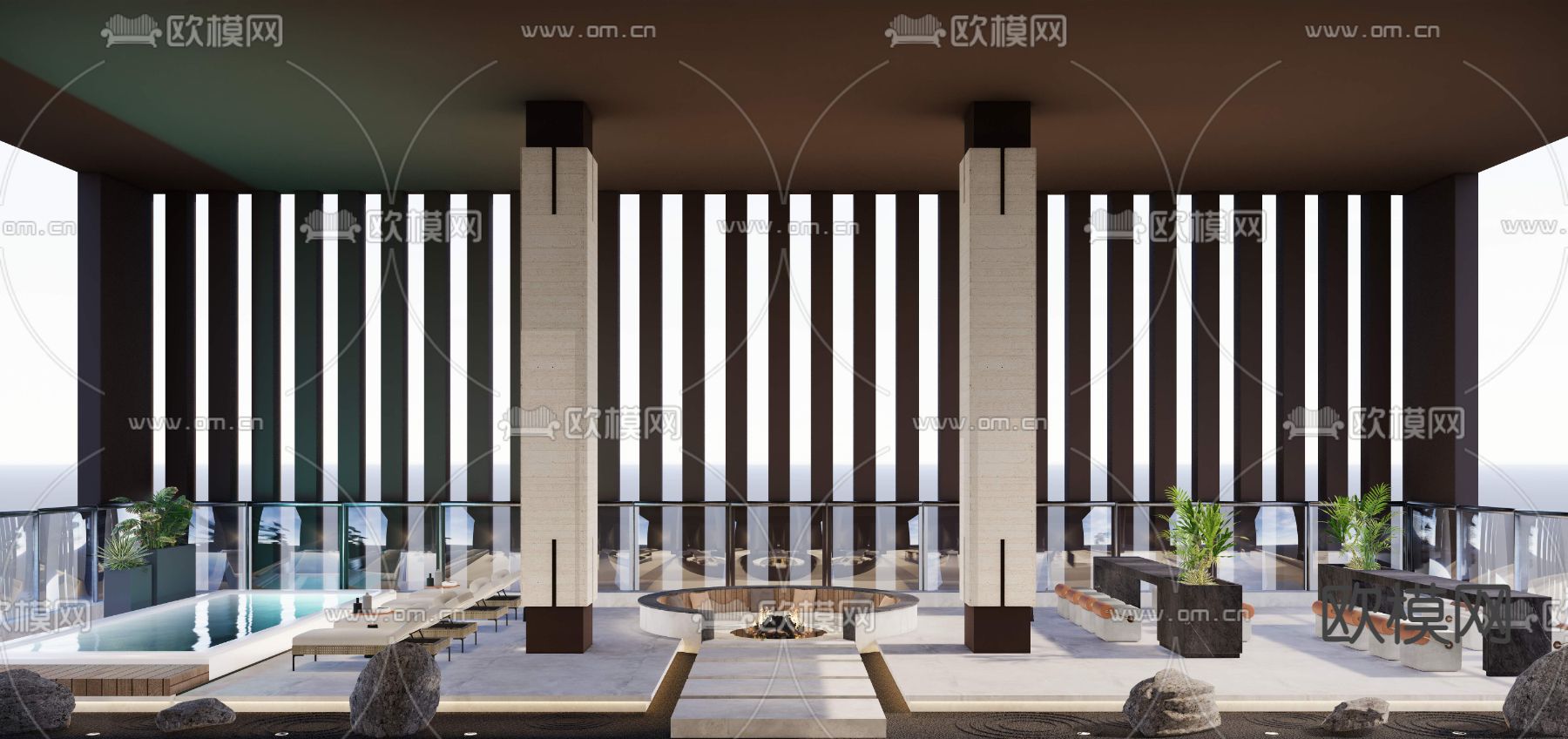 休闲屋顶 会所露台 阳台su模型下载（渲染图1）