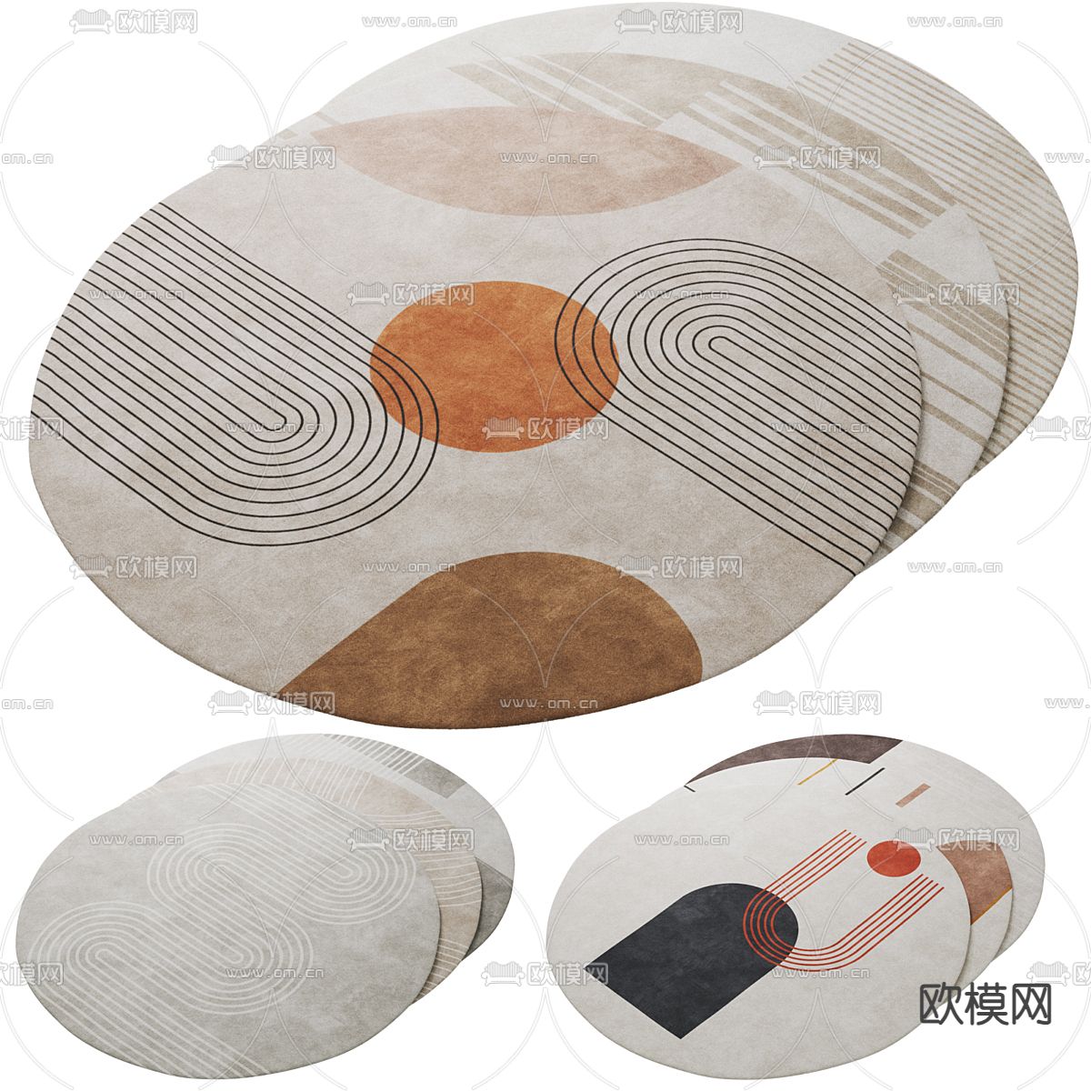 现代圆形地毯su模型下载（渲染图1）