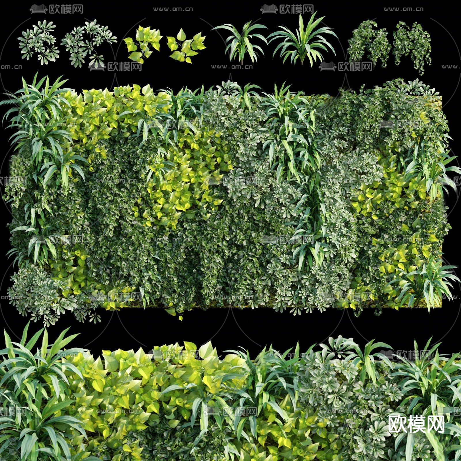 现代绿植墙su模型下载（渲染图1）