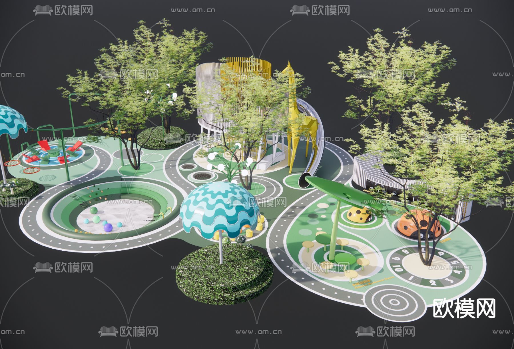 儿童游乐区 儿童活动场地su模型下载（渲染图3）