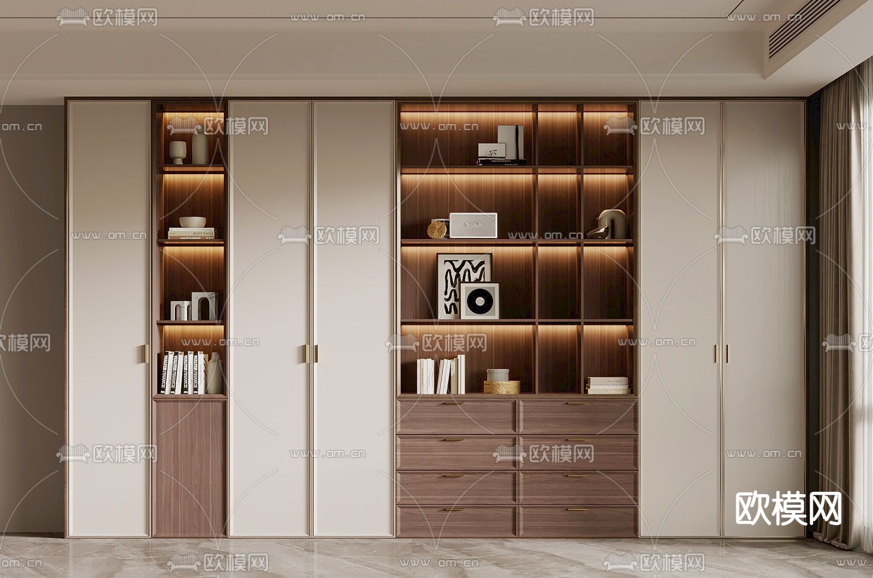 新中式书柜 书架 置物架3d模型下载