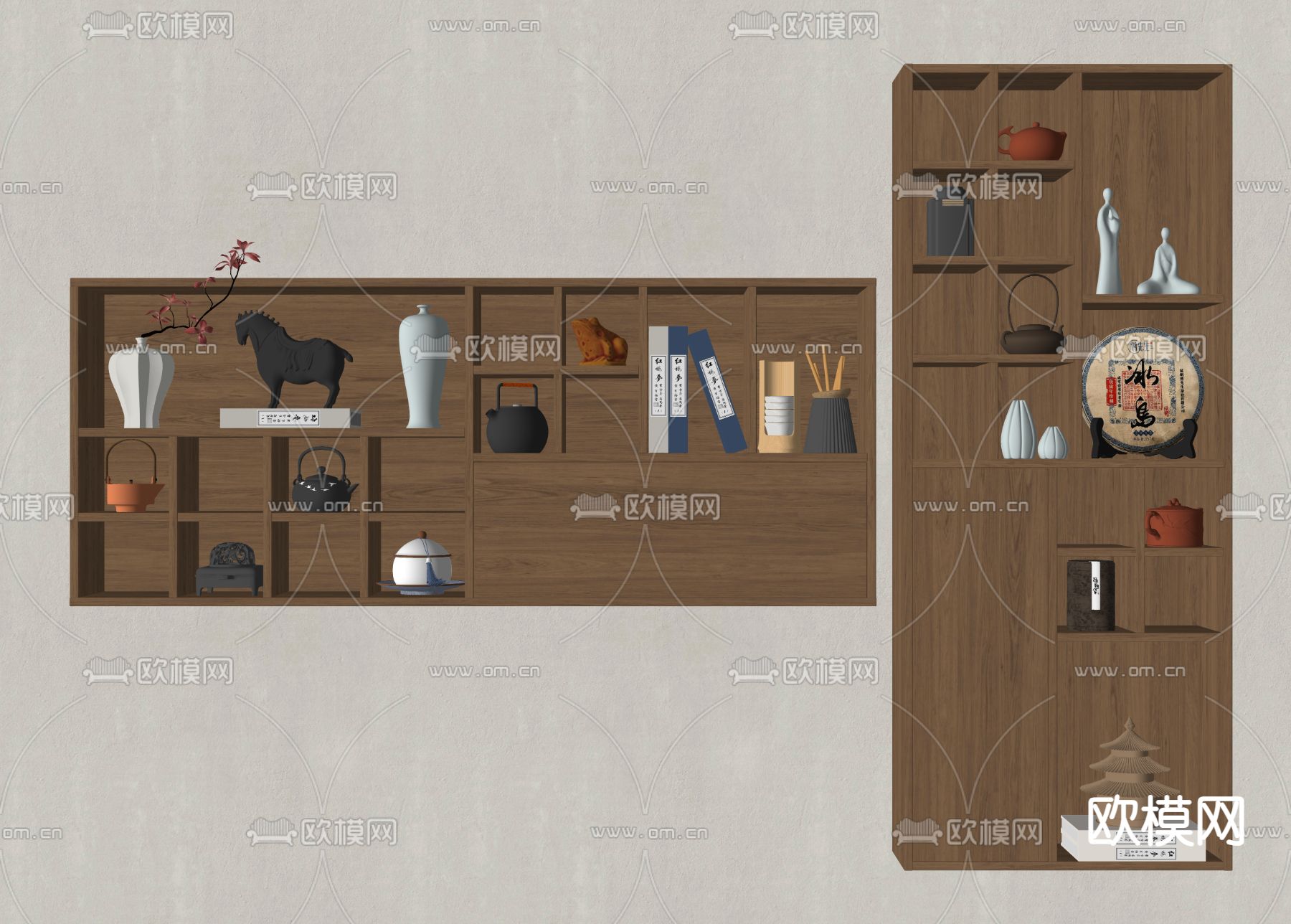 新中式壁挂式博古架su模型下载（渲染图2）