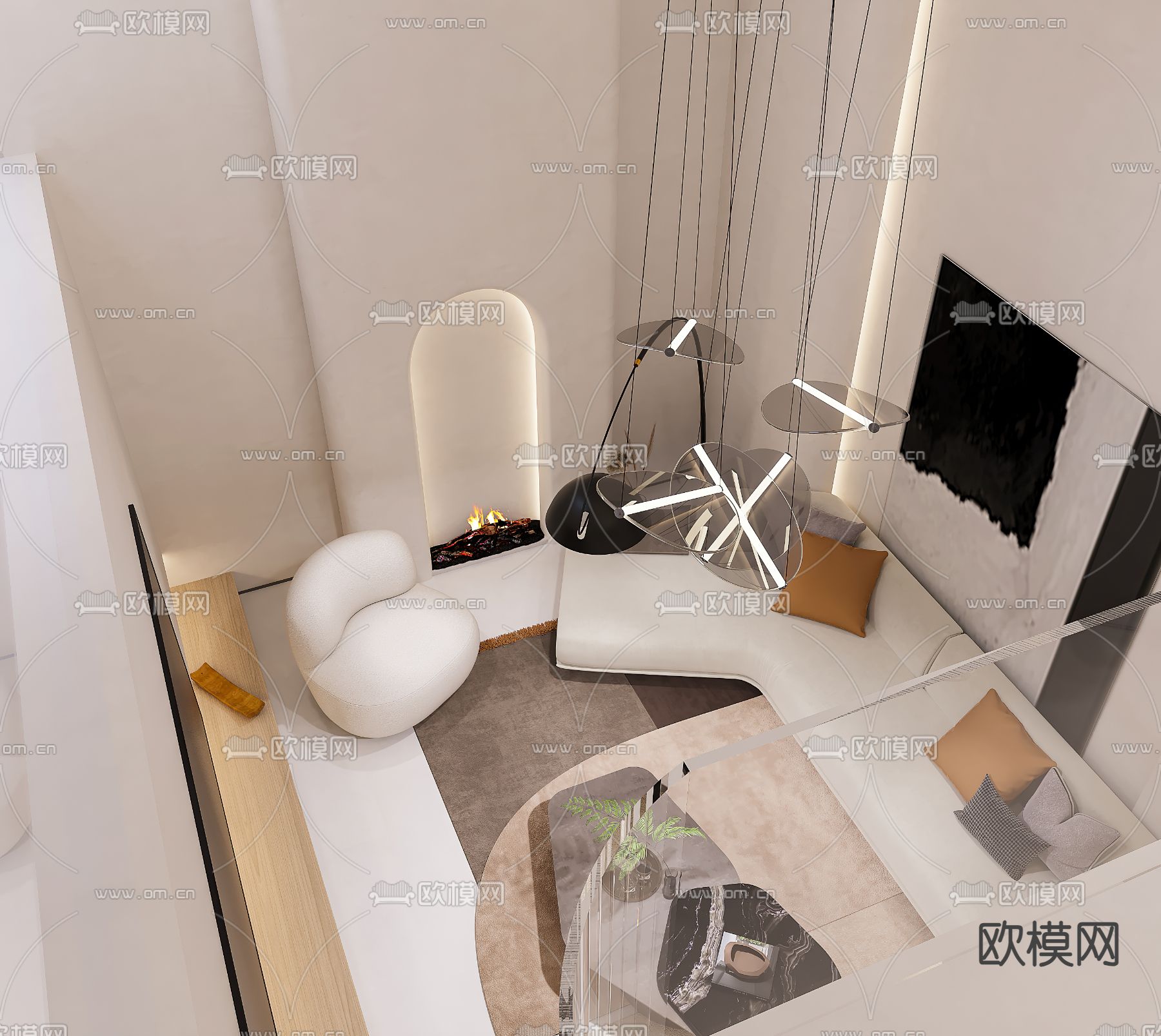 别墅客厅 别墅中空3d模型下载（渲染图2）