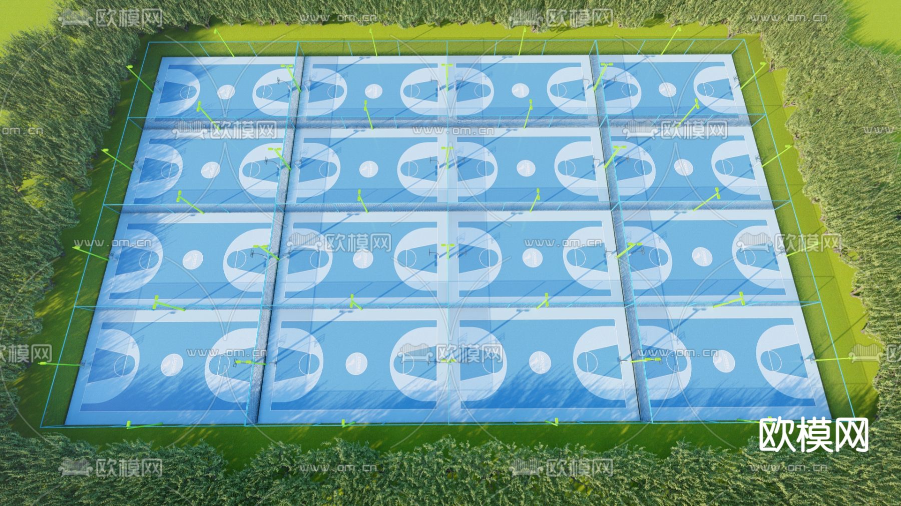 现代标准篮球场su模型下载（渲染图2）