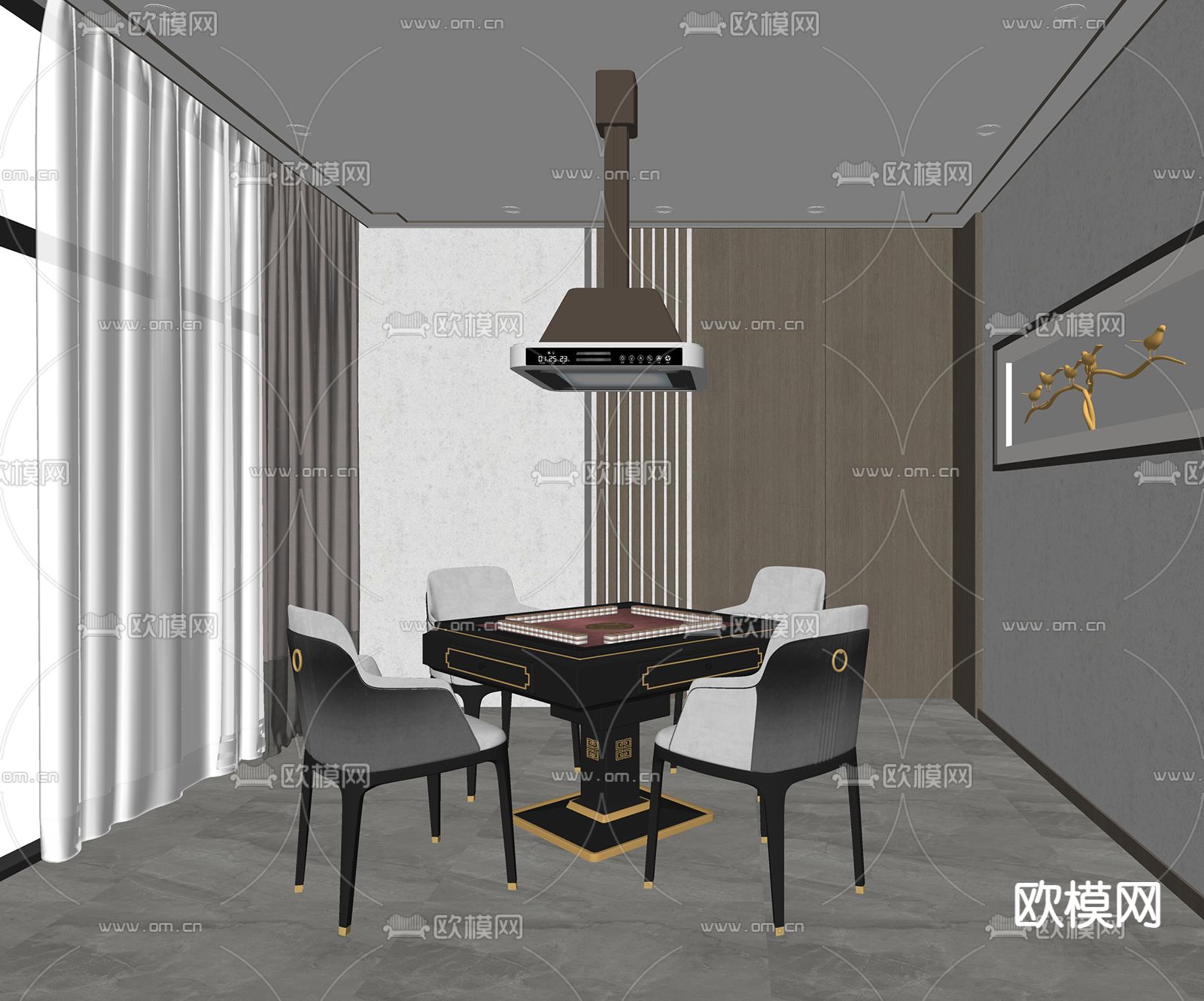 现代棋牌室su模型下载（渲染图2）