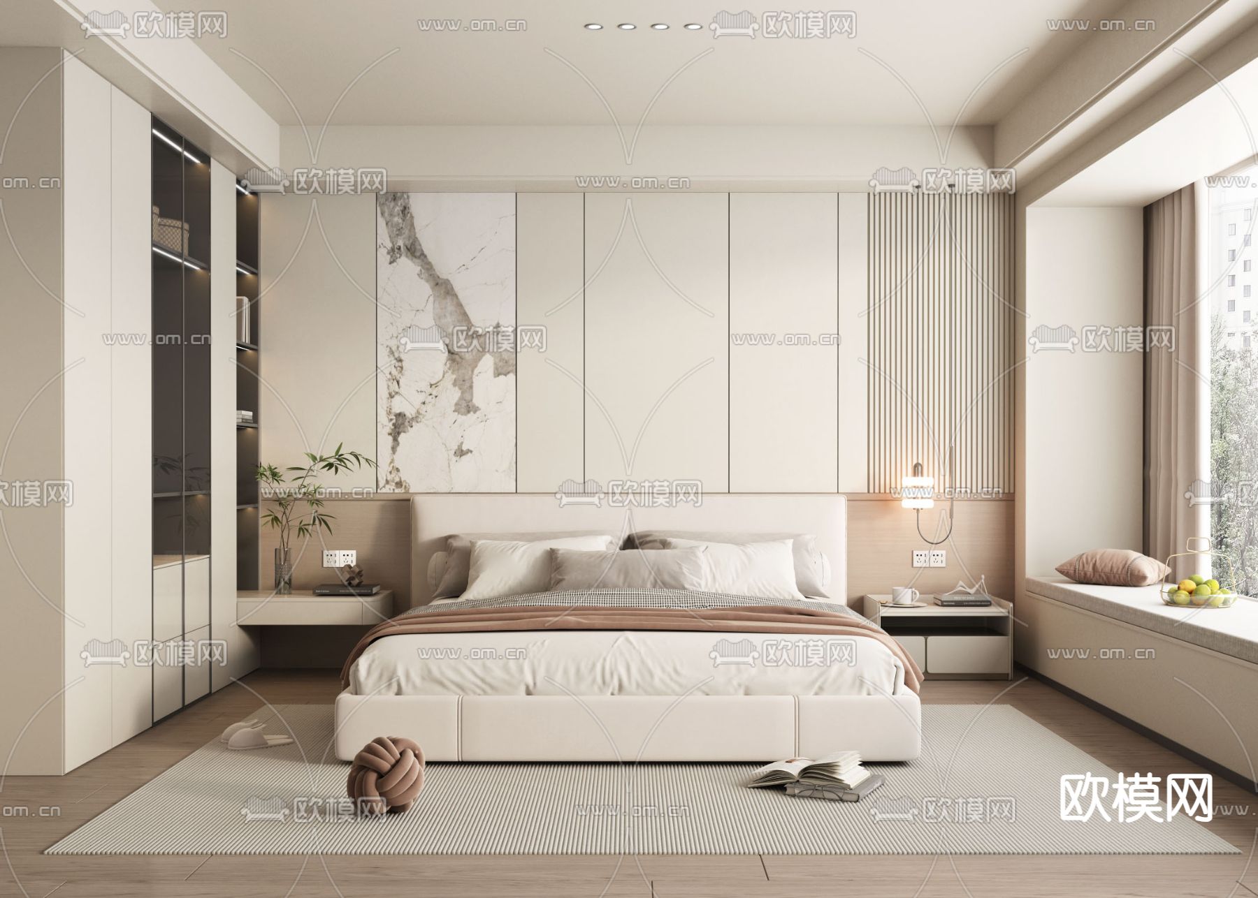 奶油风卧室 主卧 主人房3d模型下载