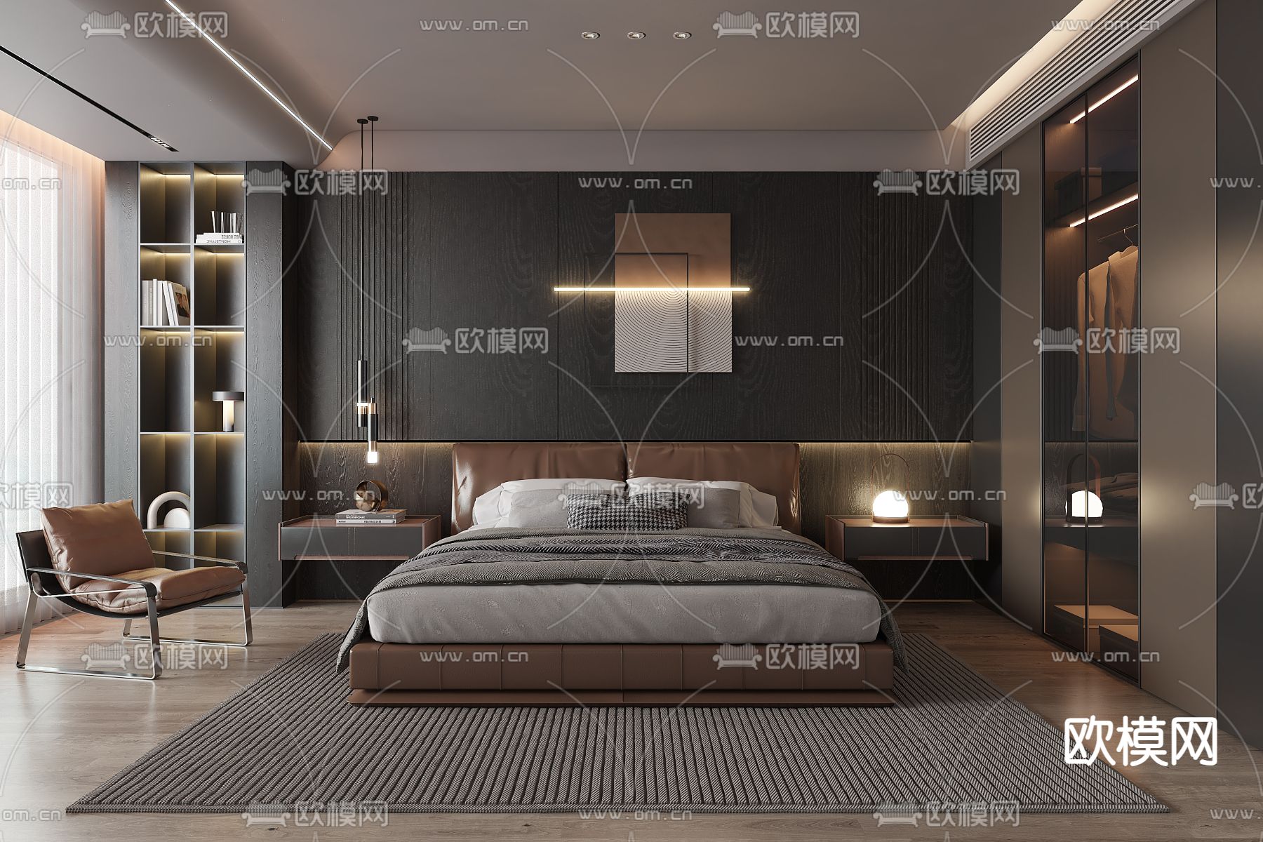 暗黑风卧室 主人房3d模型下载