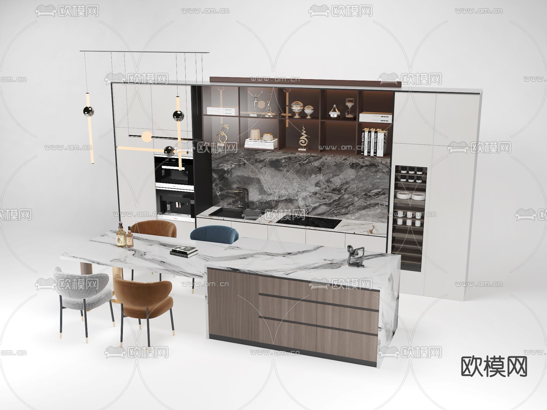 岛台餐桌椅3d模型下载（渲染图2）