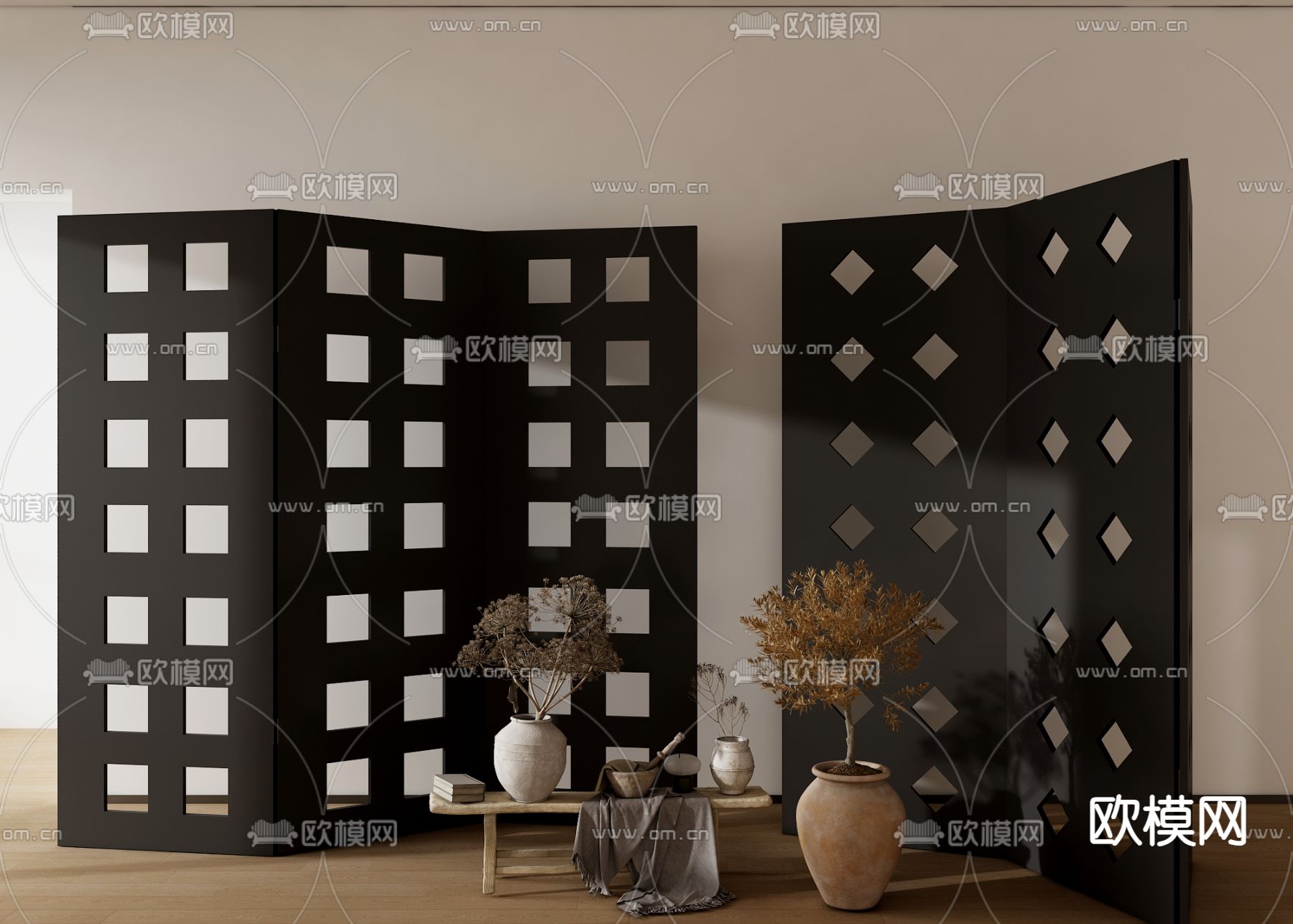 中古风隔断 折叠屏风3d模型下载