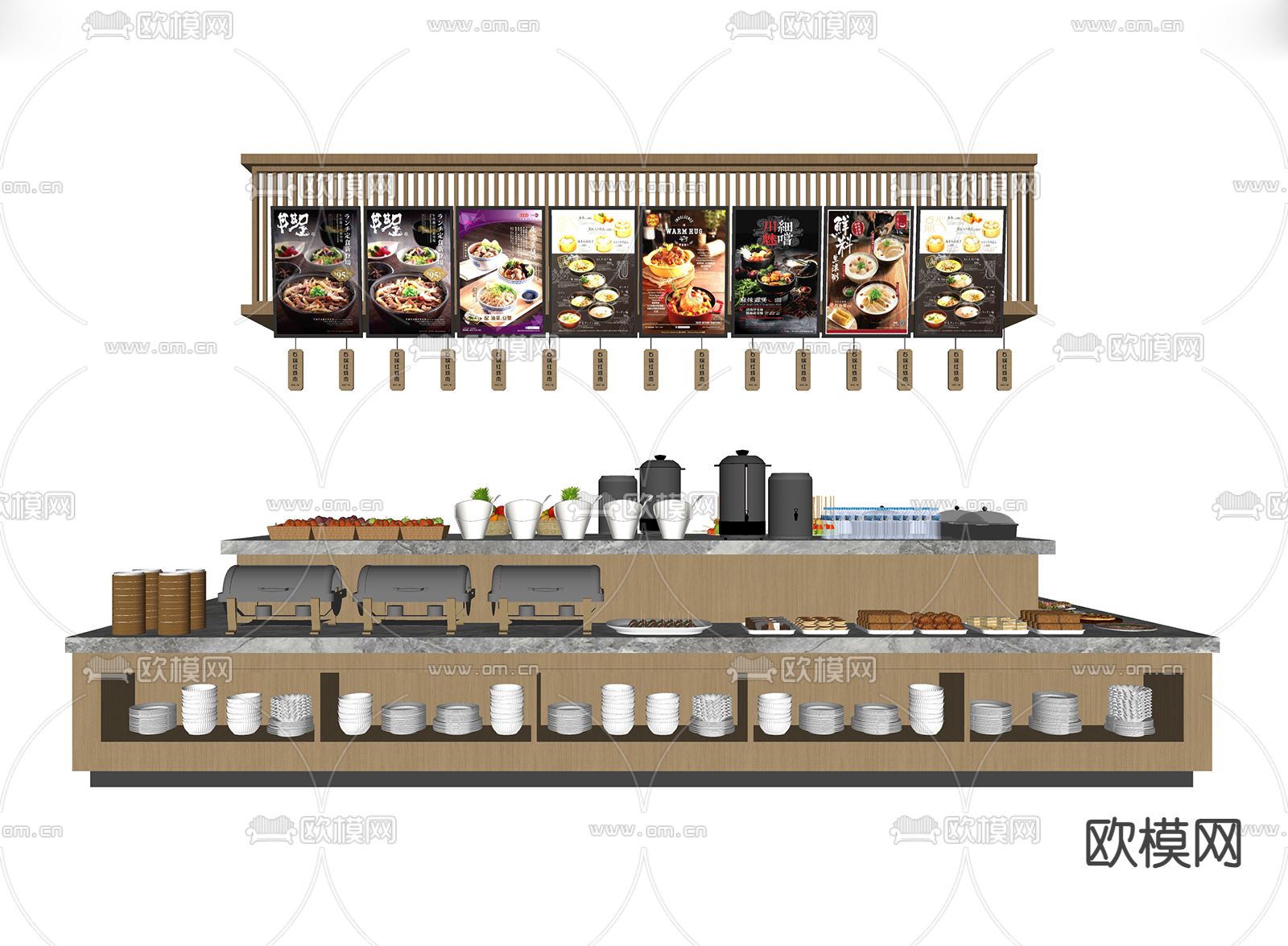 自助餐工作台su模型下载（渲染图2）