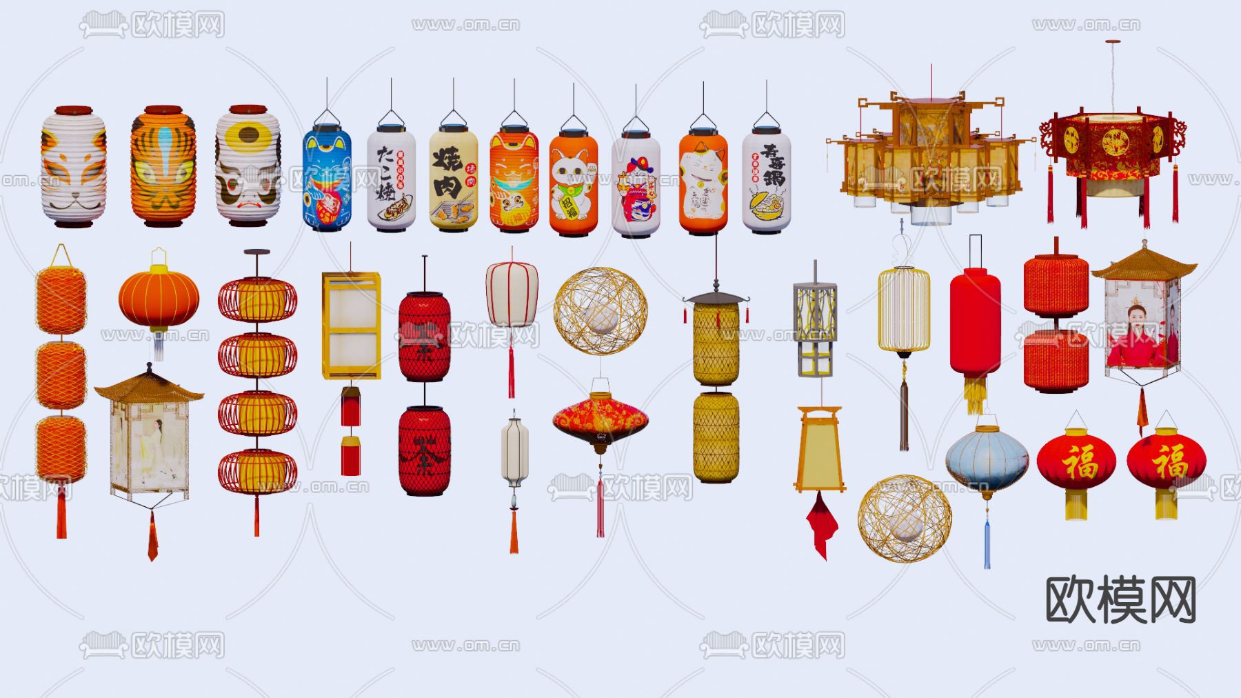 新中式灯笼 节庆灯 节日灯 氛围灯su模型下载（渲染图1）