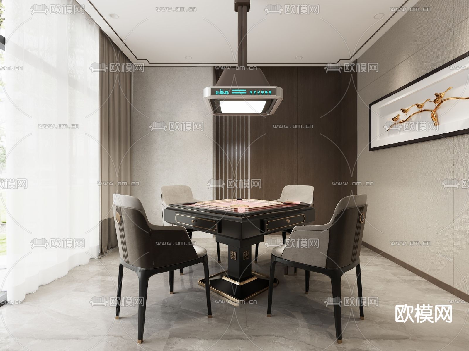 现代棋牌室su模型下载（渲染图1）