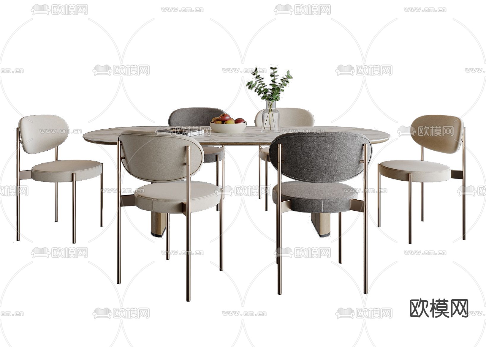 轻奢餐桌椅 椭圆餐桌3d模型下载