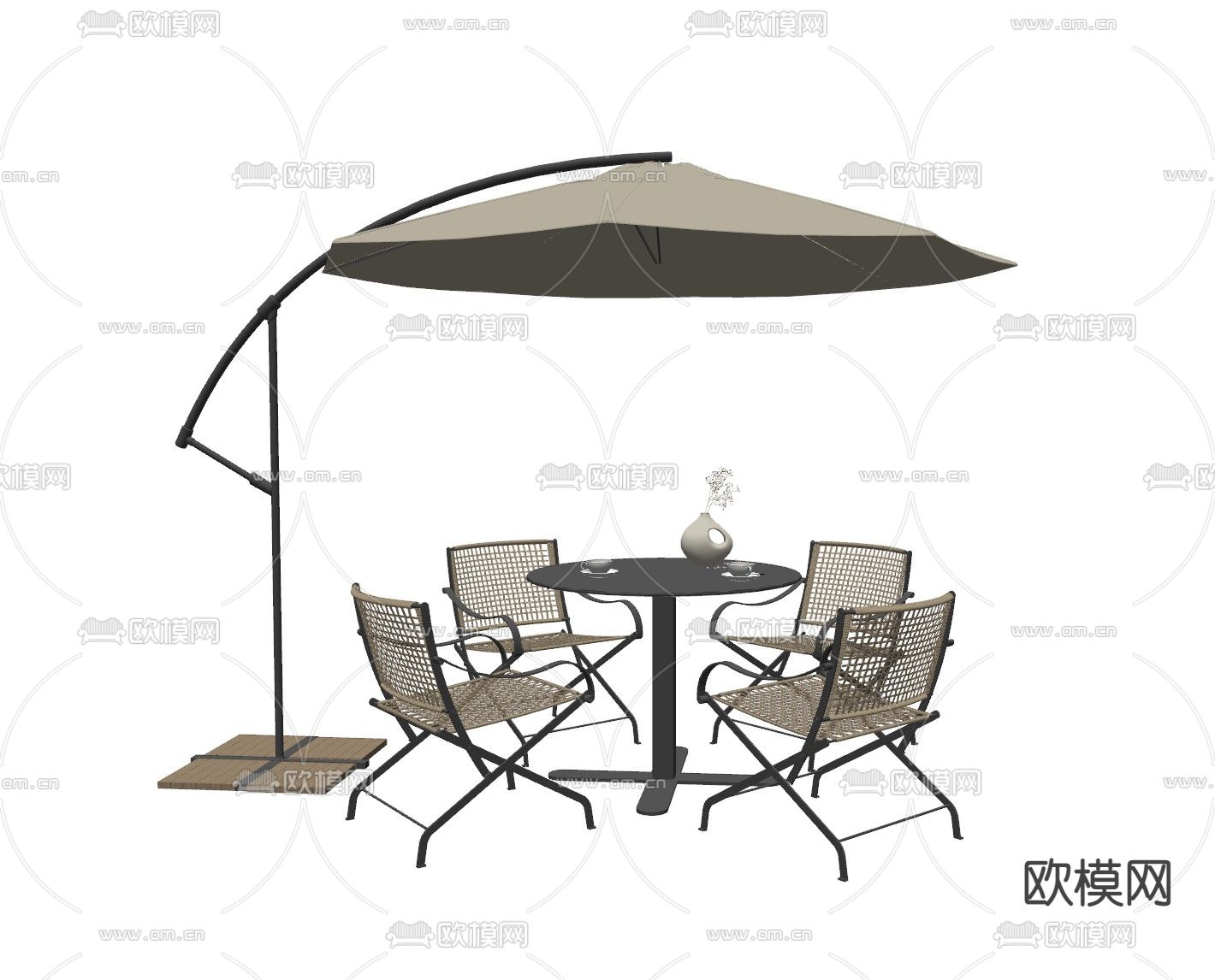 现代户外椅 遮阳伞su模型下载（渲染图2）