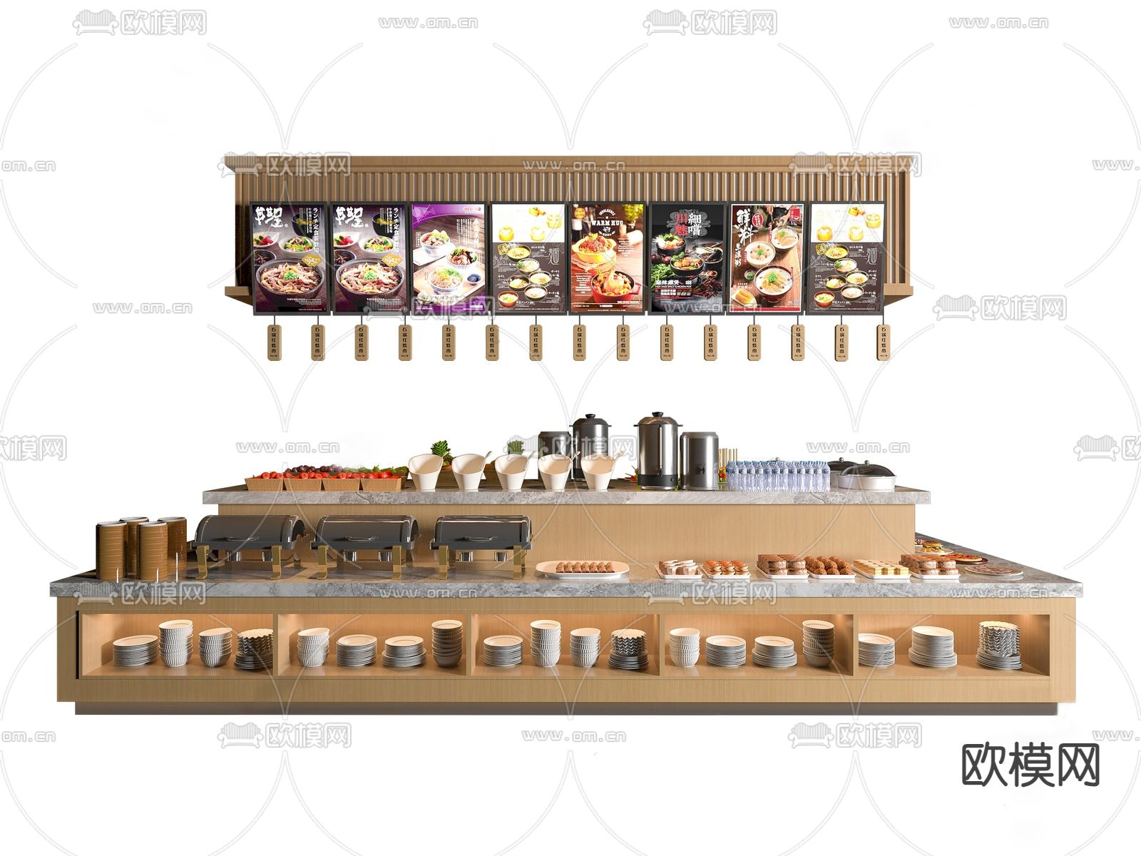 自助餐工作台su模型下载（渲染图1）