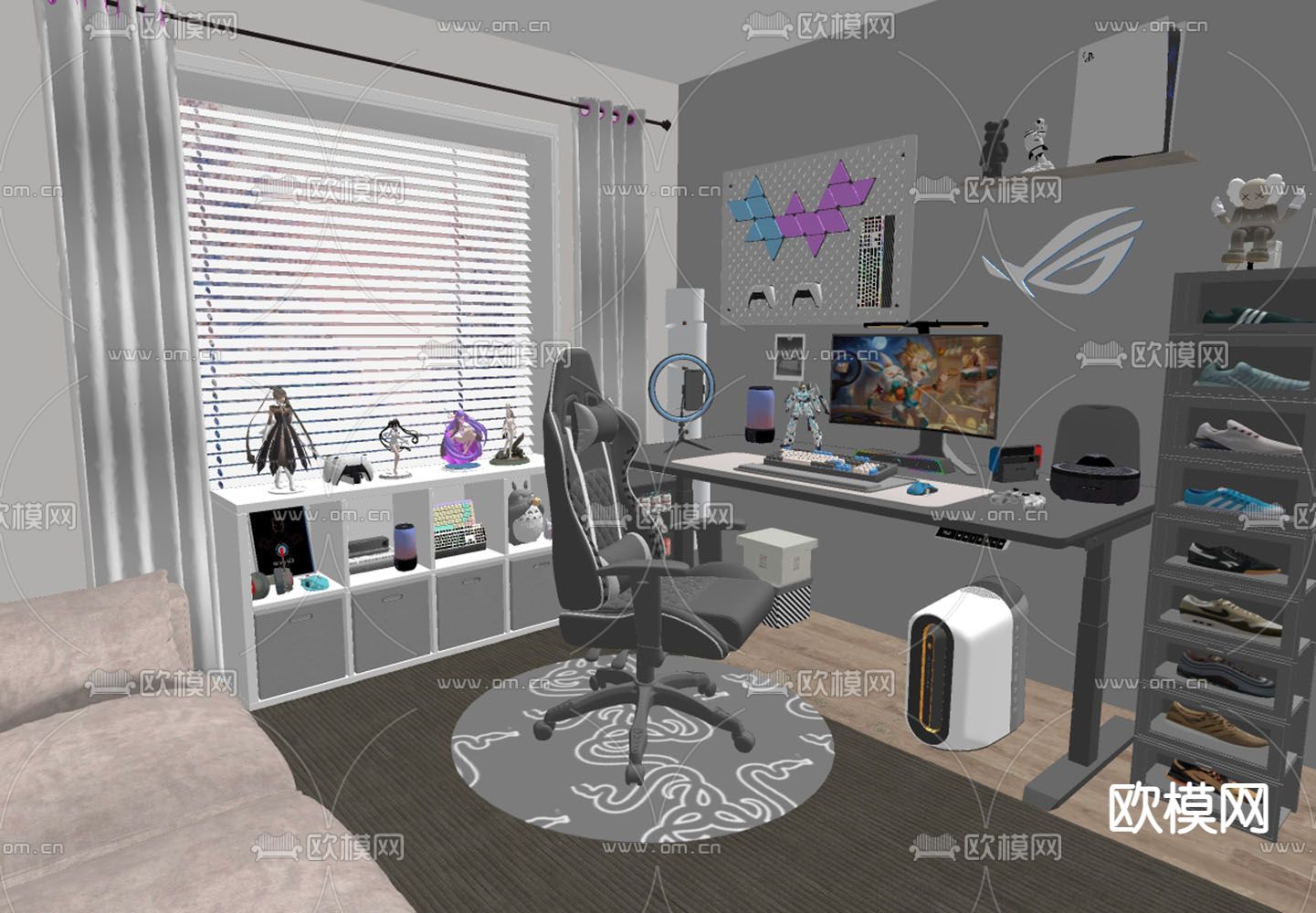 现代电竞书房su模型下载（渲染图2）