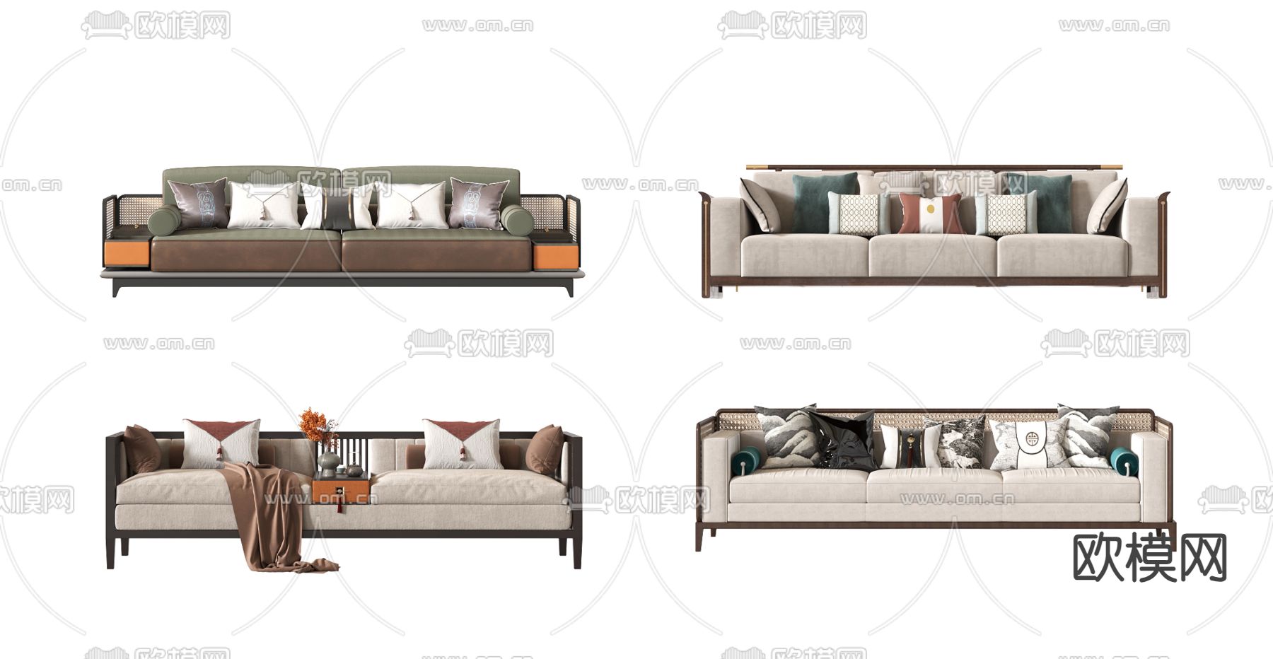 新中式沙发 组合沙发3d模型下载