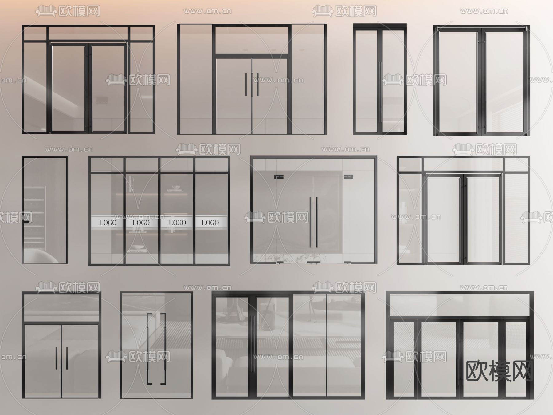 办公室门 玻璃隔墙 高隔间3d模型下载