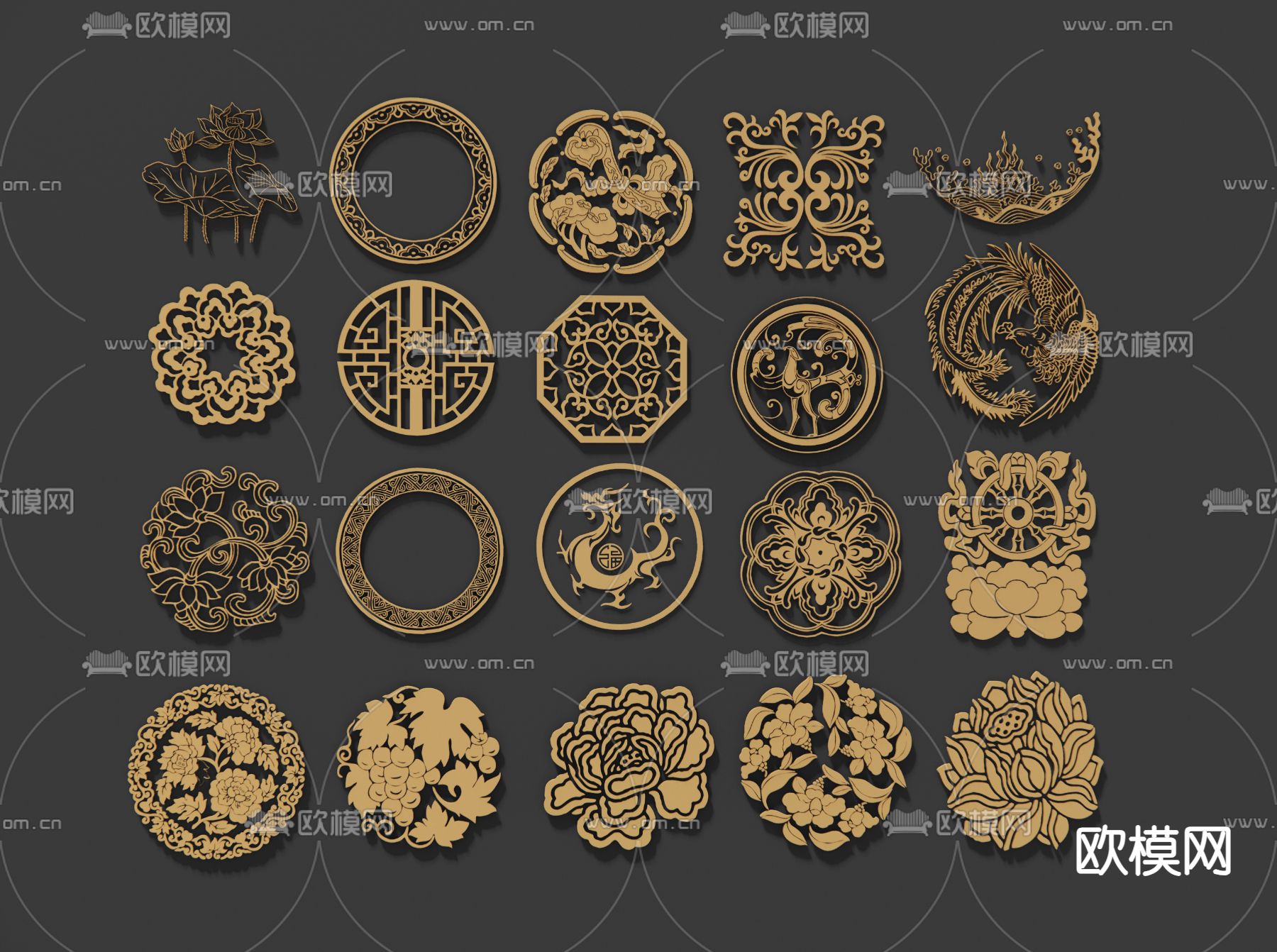 中式金属雕花su模型下载（渲染图2）