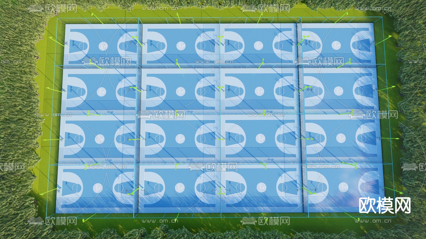 现代标准篮球场su模型下载（渲染图1）