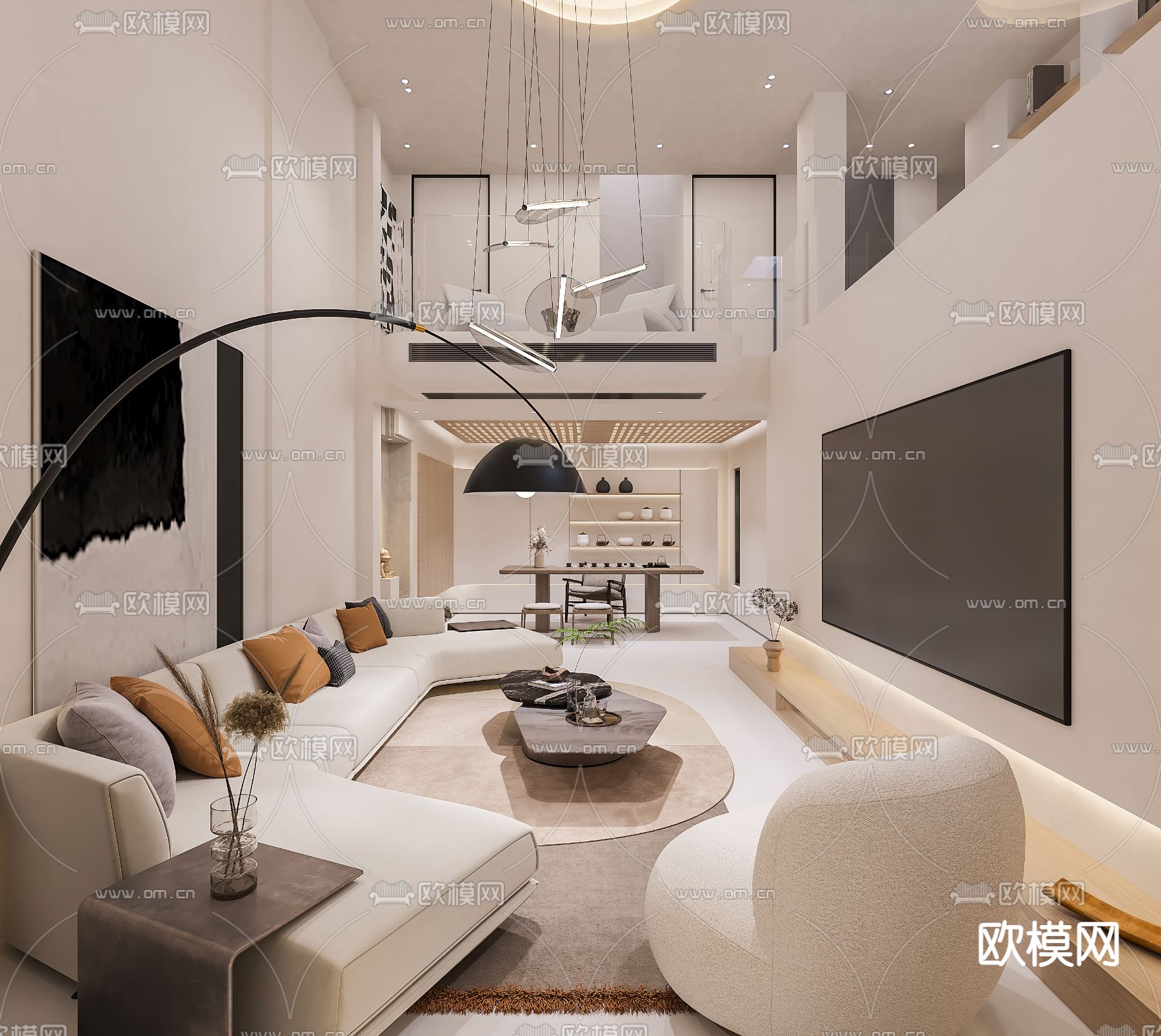 别墅客厅 别墅中空3d模型下载（渲染图1）