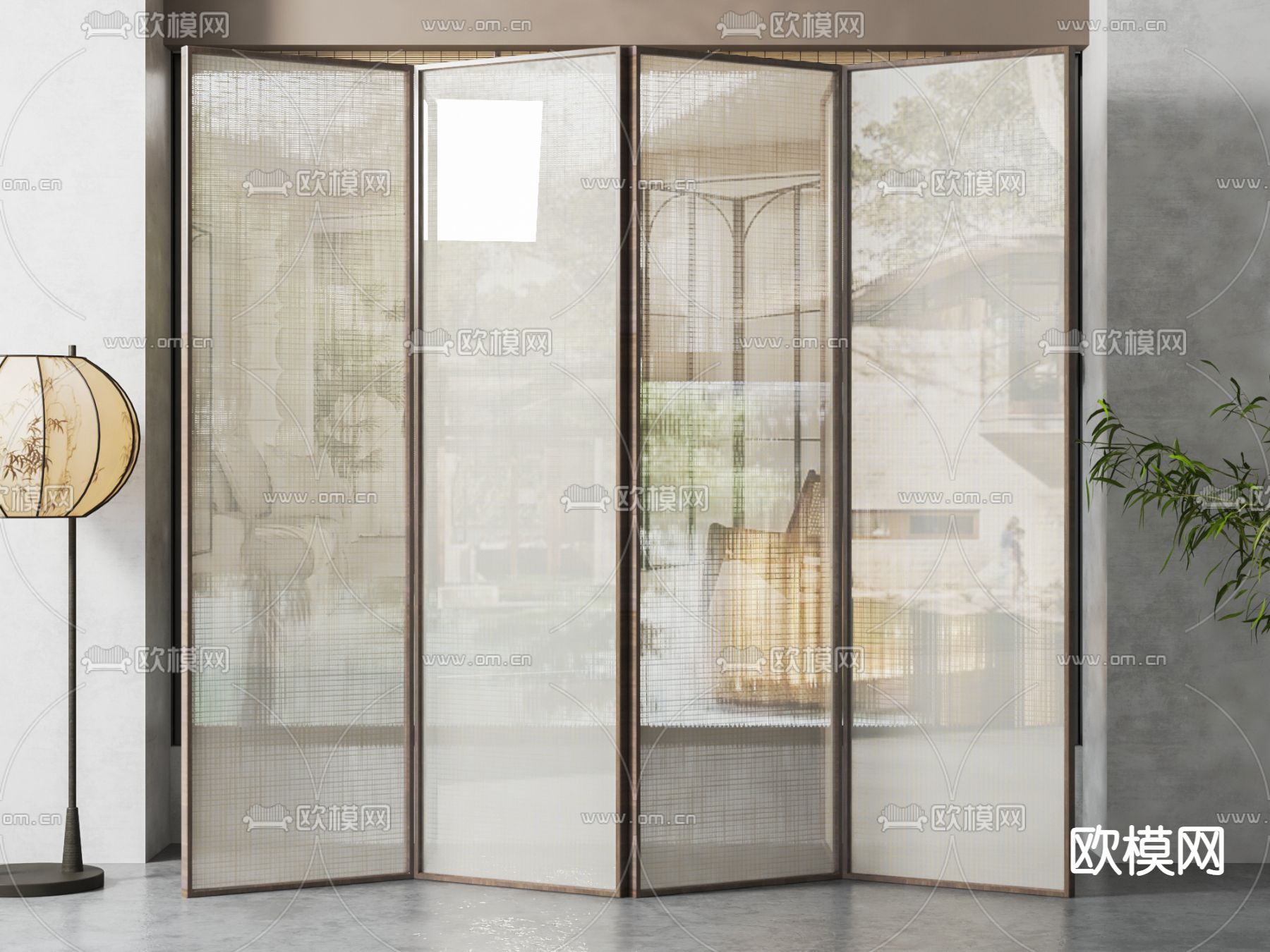 新中式屏风 隔断3d模型下载