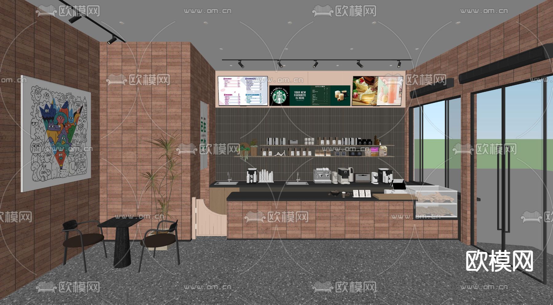 现代咖啡店su模型下载（渲染图2）