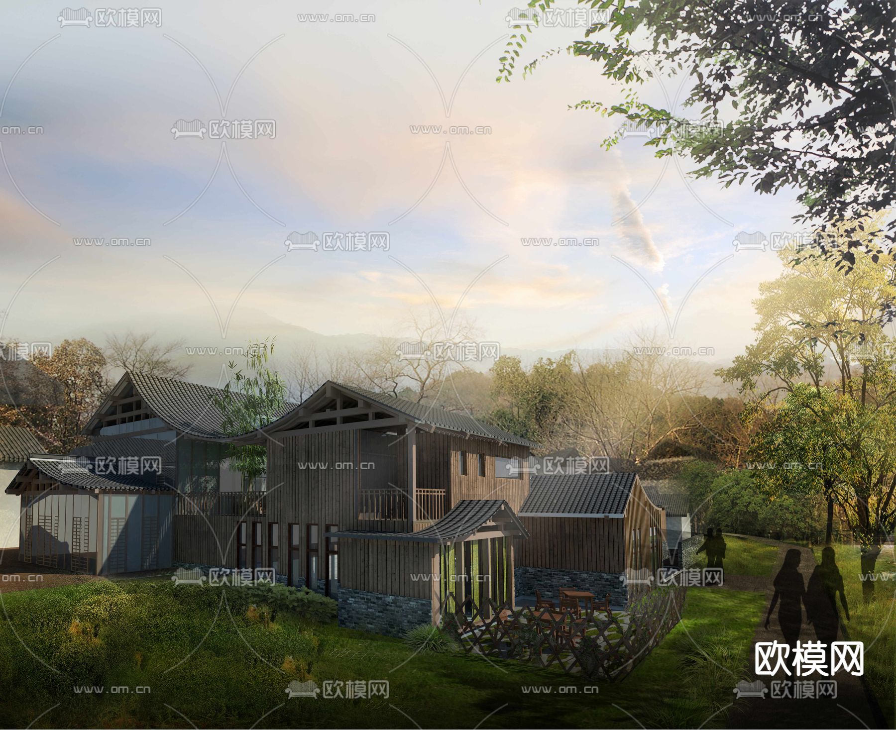 美丽乡村景观 游客中心民宿su模型下载（渲染图2）